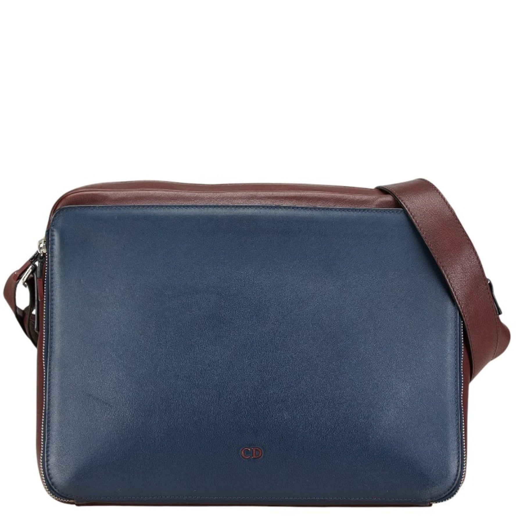 Christian Dior Dior CD logo shoulder bag navy wine red leather