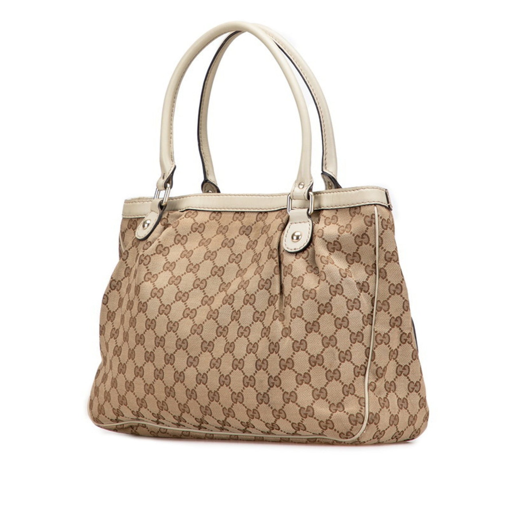 Gucci GG Canvas Sukey Tote Bag Beige White Leather