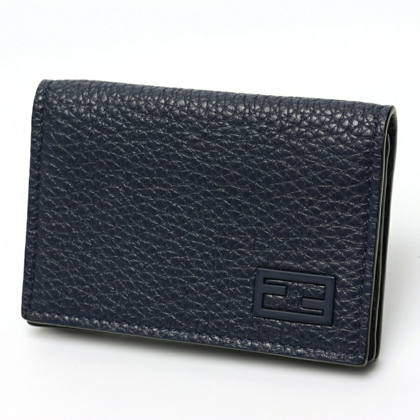 FENDI card case business holder Selleria leather navy gray