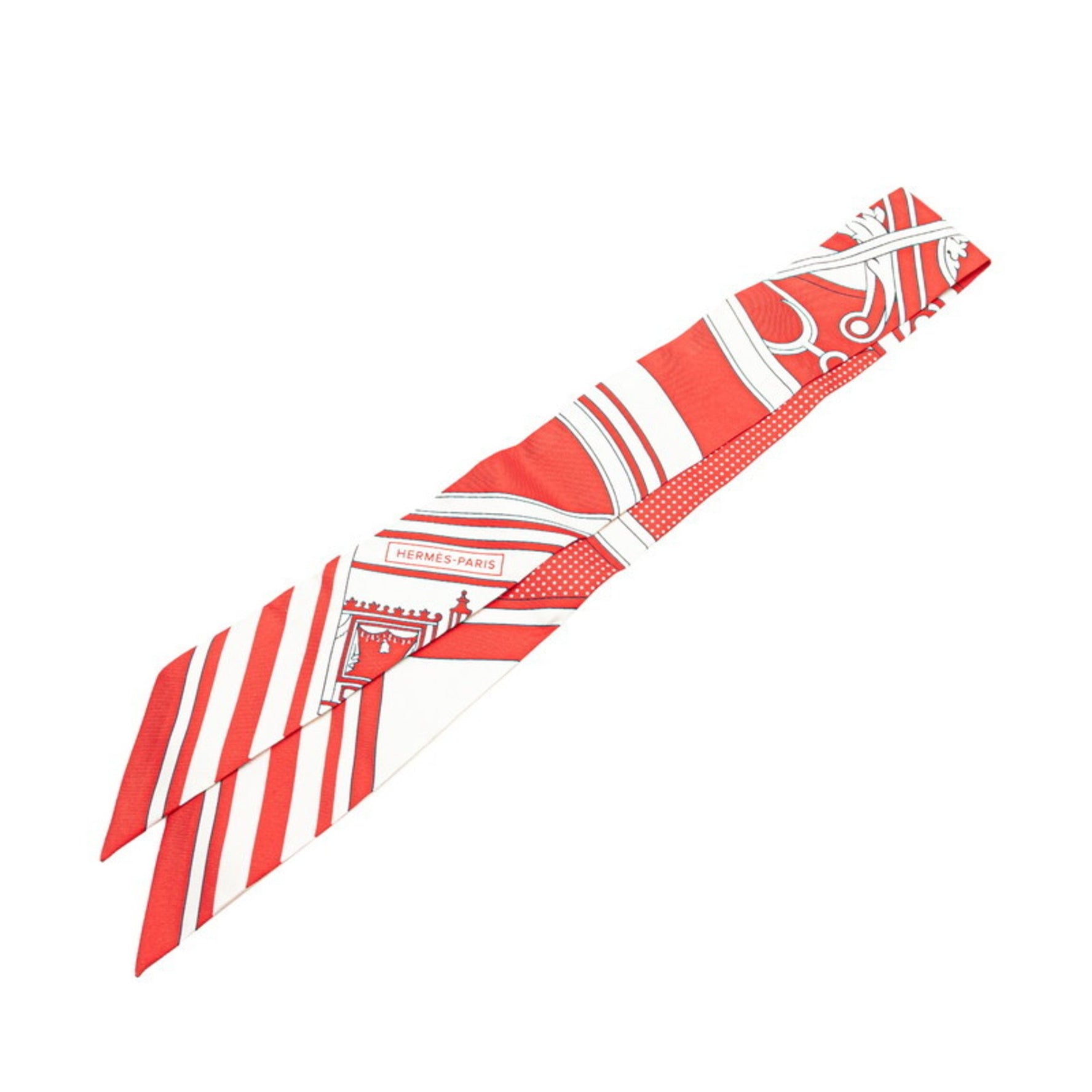 Hermes Hermès Twilly WASHINGTON'S CARRIAGE George Washington Carriage Scarf, Red and White Silk