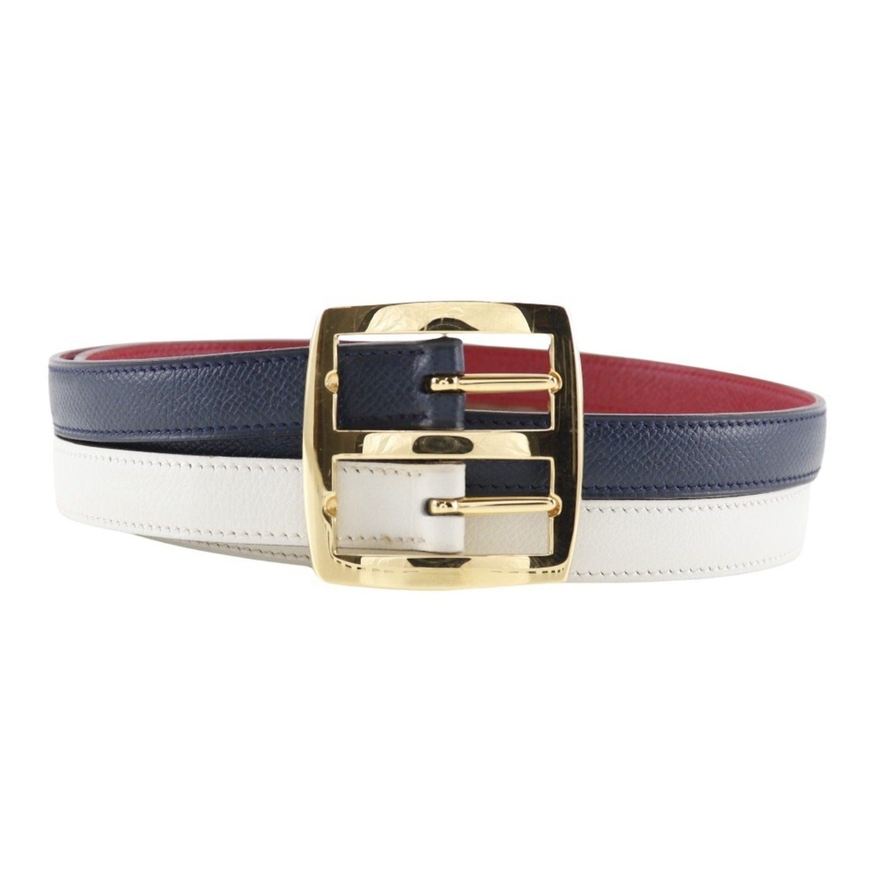 HERMES Reversible Belt Cushvel x Swift Blue Indigo/Rouge vif 1994 〇X reversible