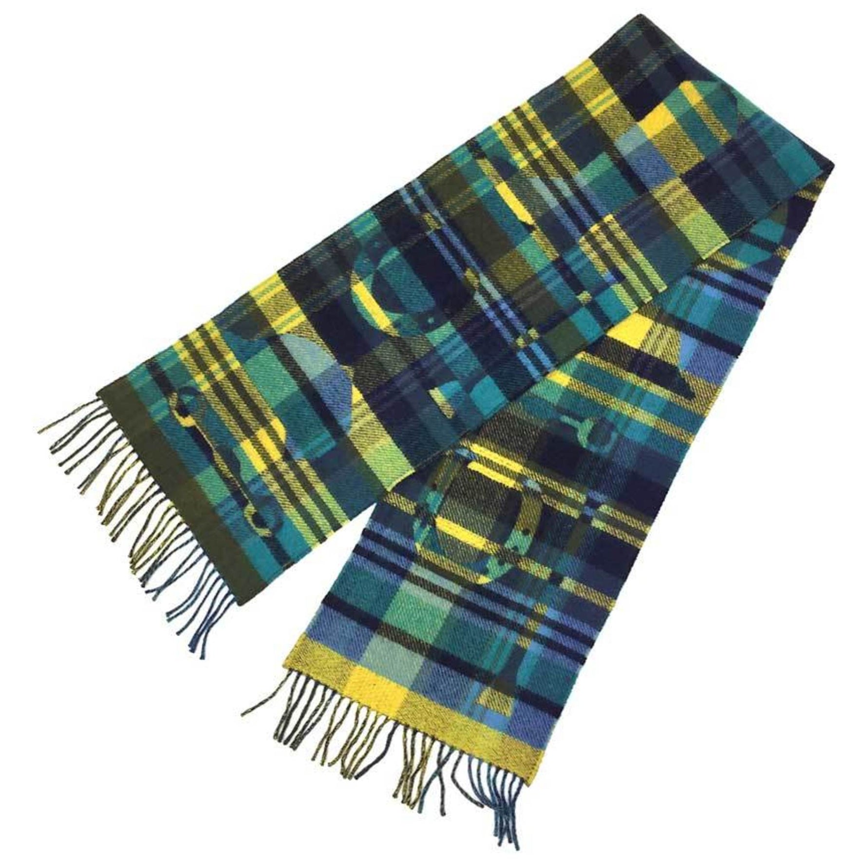 HERMES Men's Scarf Tartan Check Echarpe HER-MES 100% Cashmere Yellow x Blue 2020 Muffler