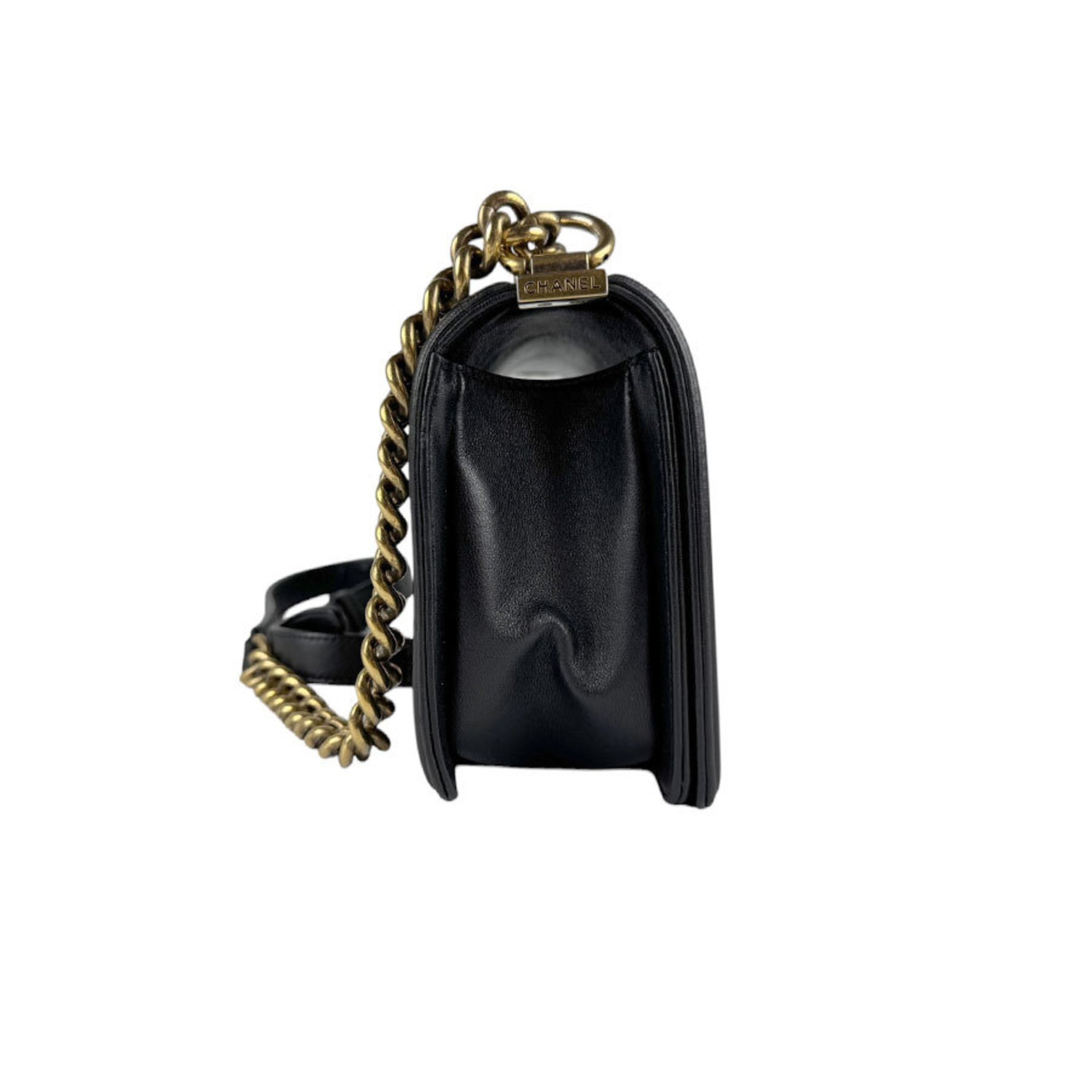 CHANEL Shoulder Bag Boy Leather Green Black Gold