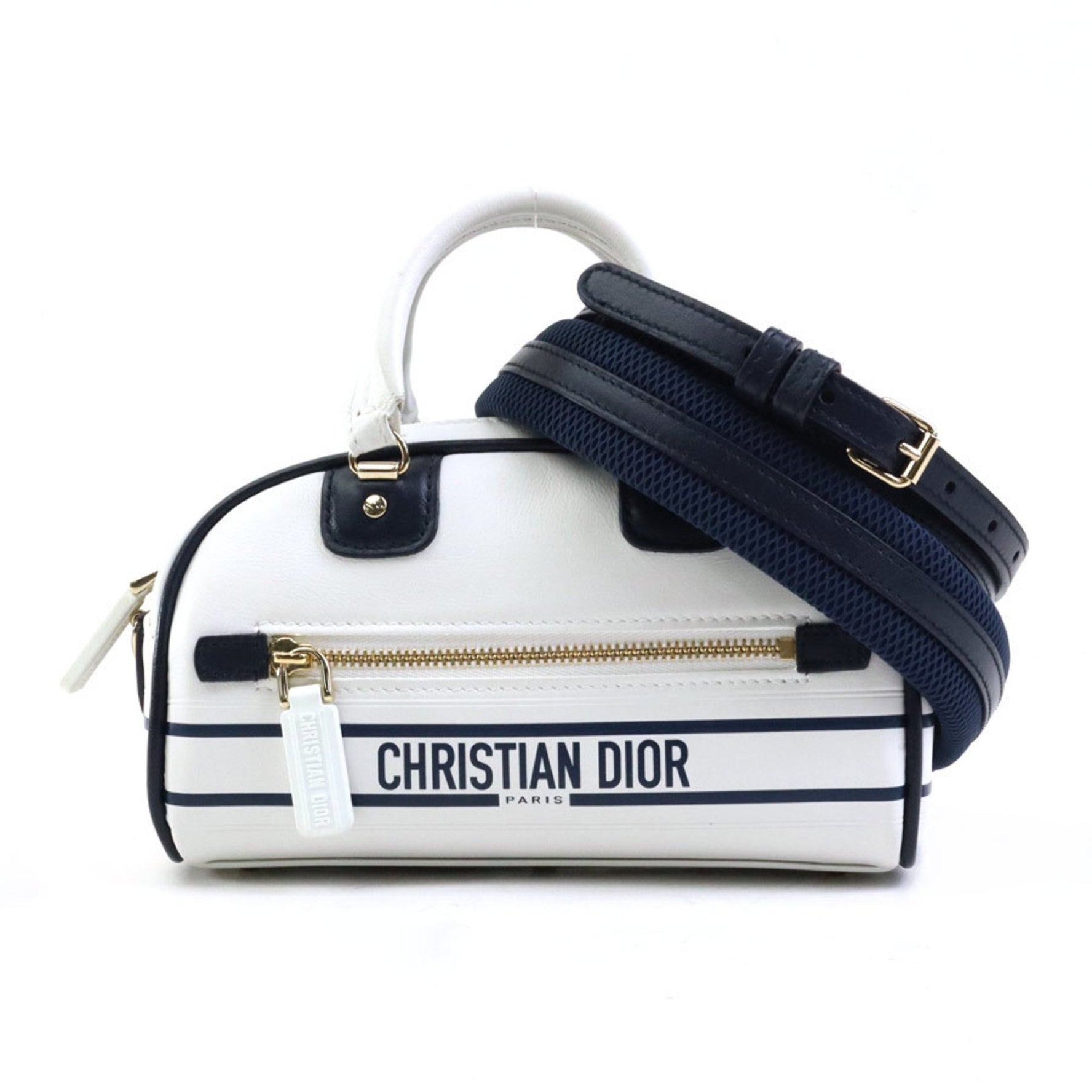 Christian Dior Shoulder Bag Vibe Small Leather White x Navy