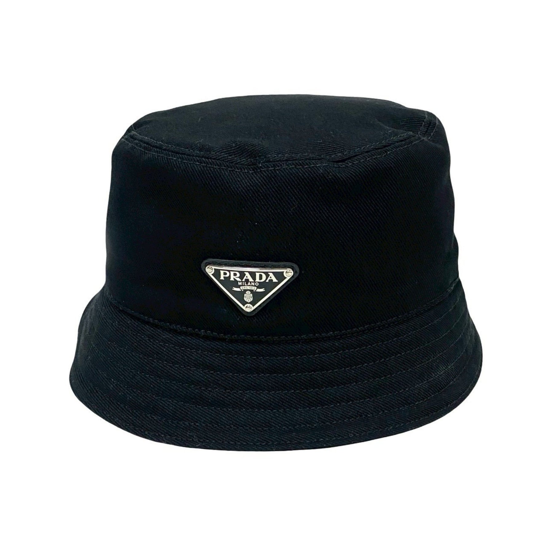 PRADA Re-Nylon Bucket Hat with Triangle Logo and Metal Hardware, Cotton, Size M