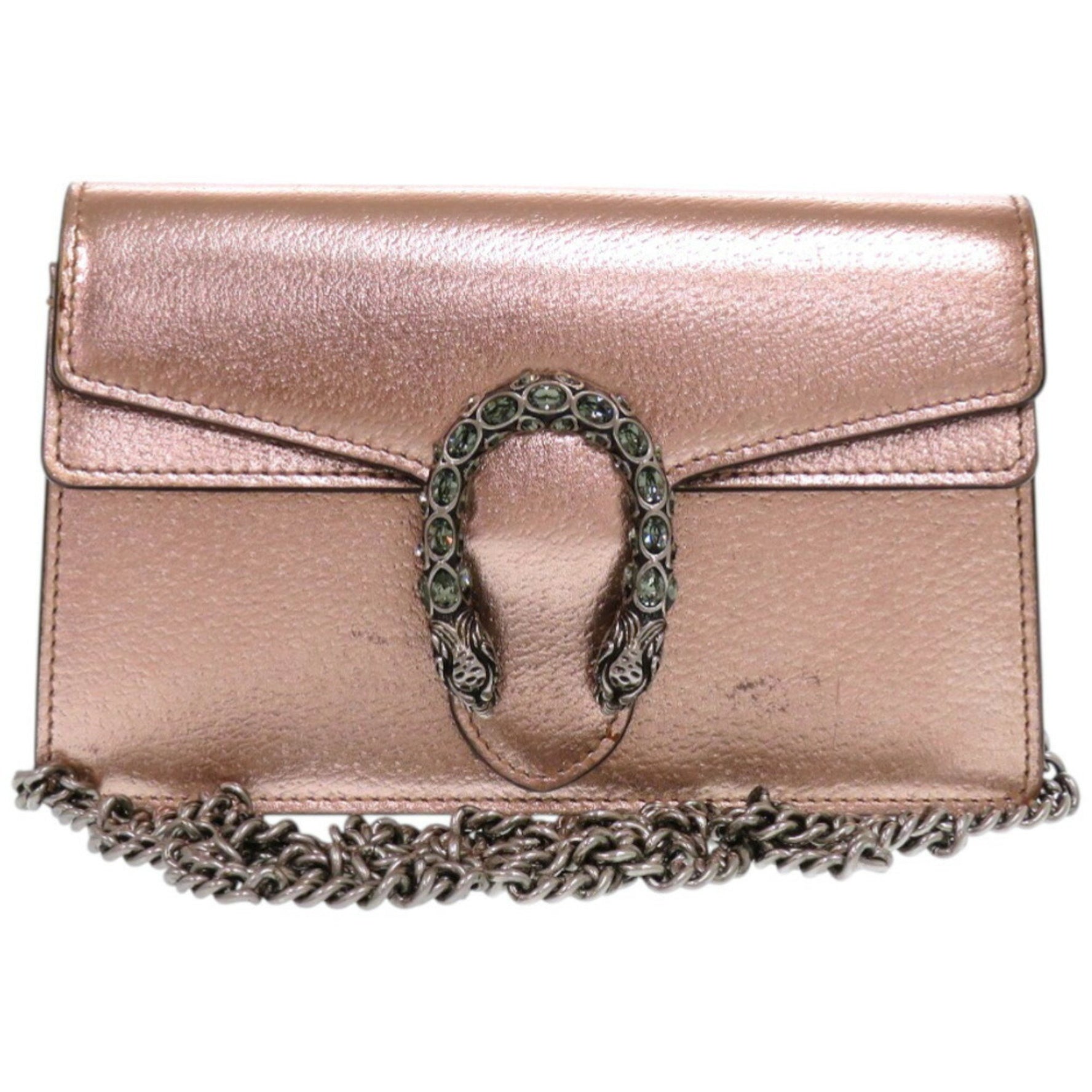 Gucci Chain Dionysus 0416 Leather and Pink Gold Shoulder Bag