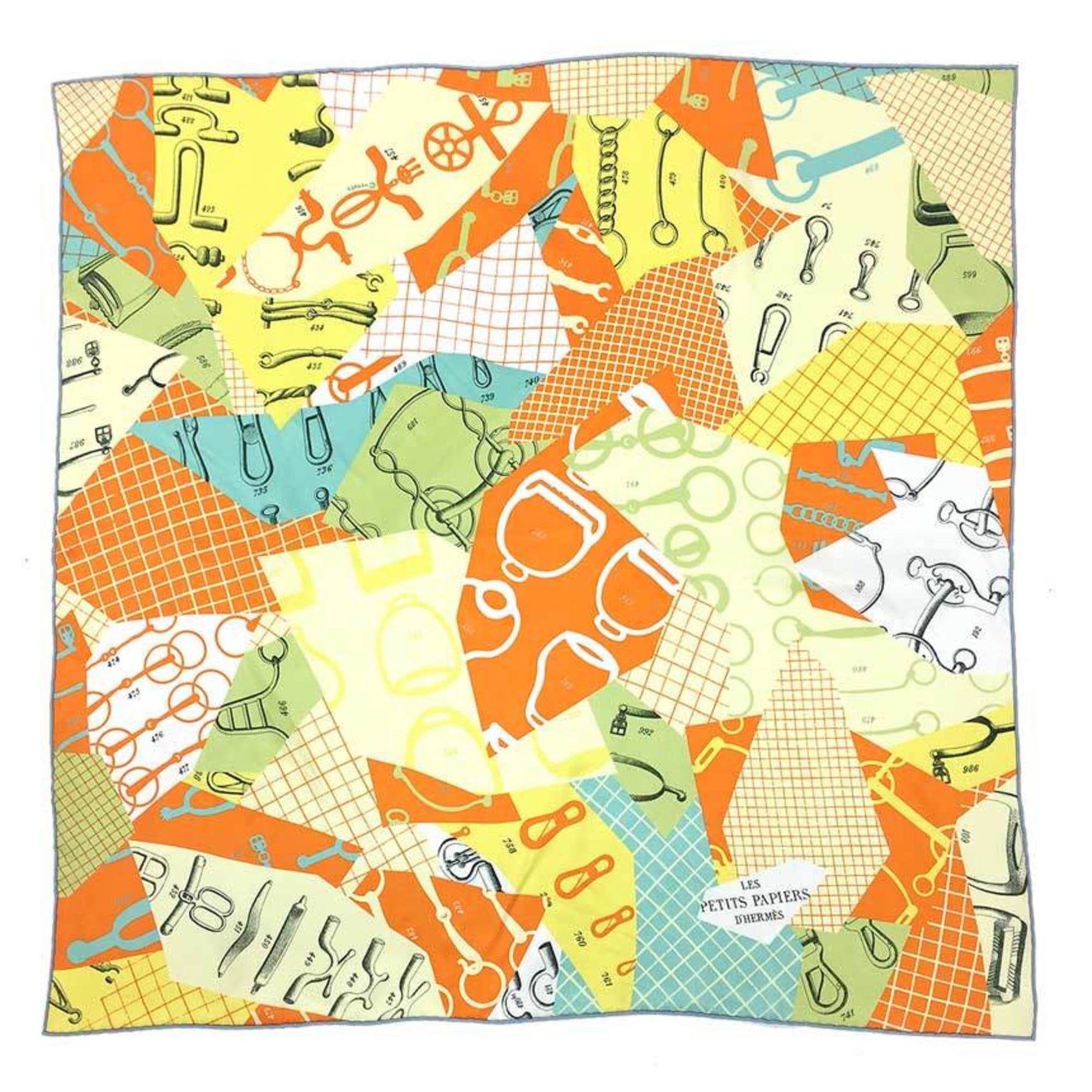 HERMES Carré 70 Les Petits Papier d'Herm's (Les Papiers) Yellow Silk Scarf