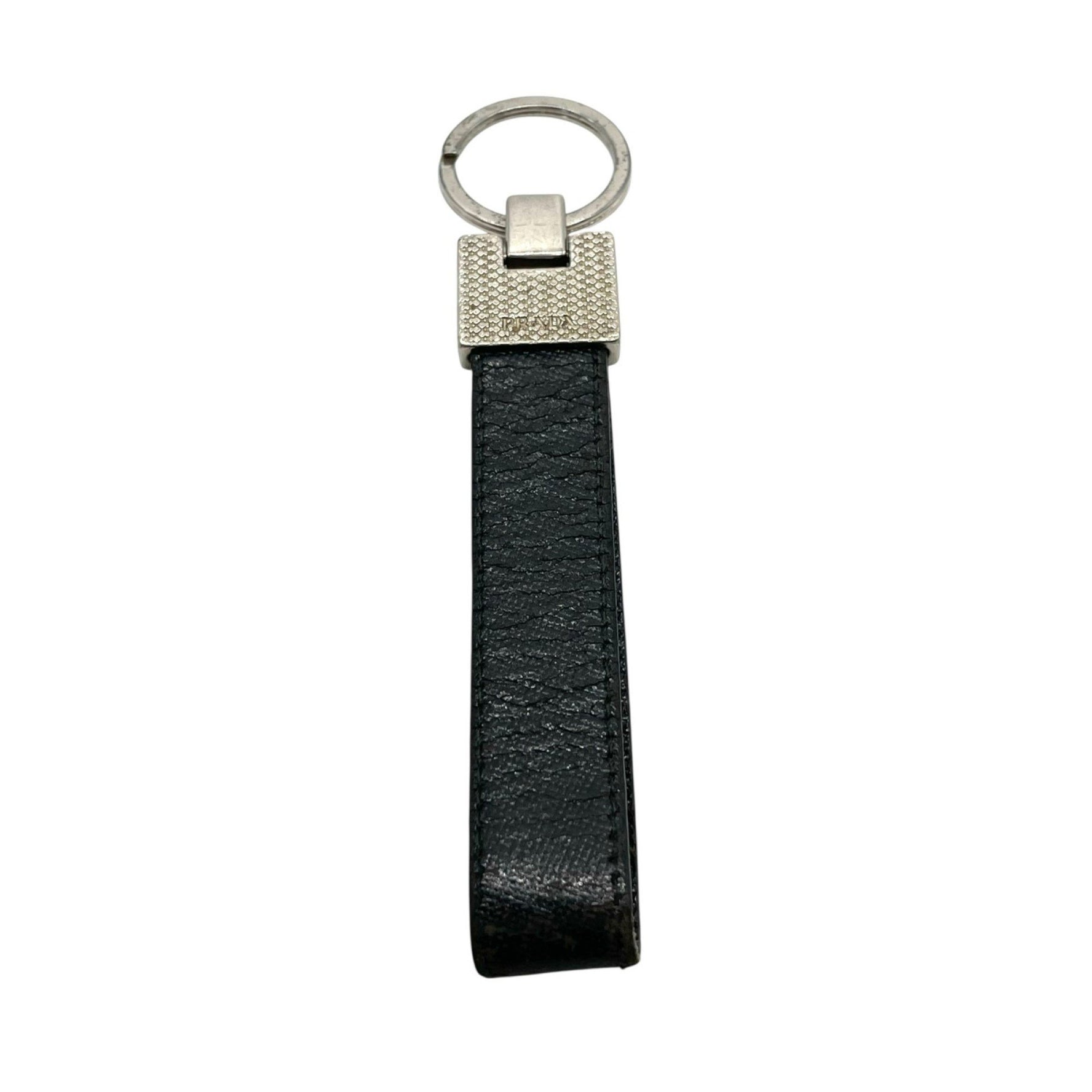 PRADA Key Ring Leather with Silver Hardware, Men's and Leather, Metal Logo