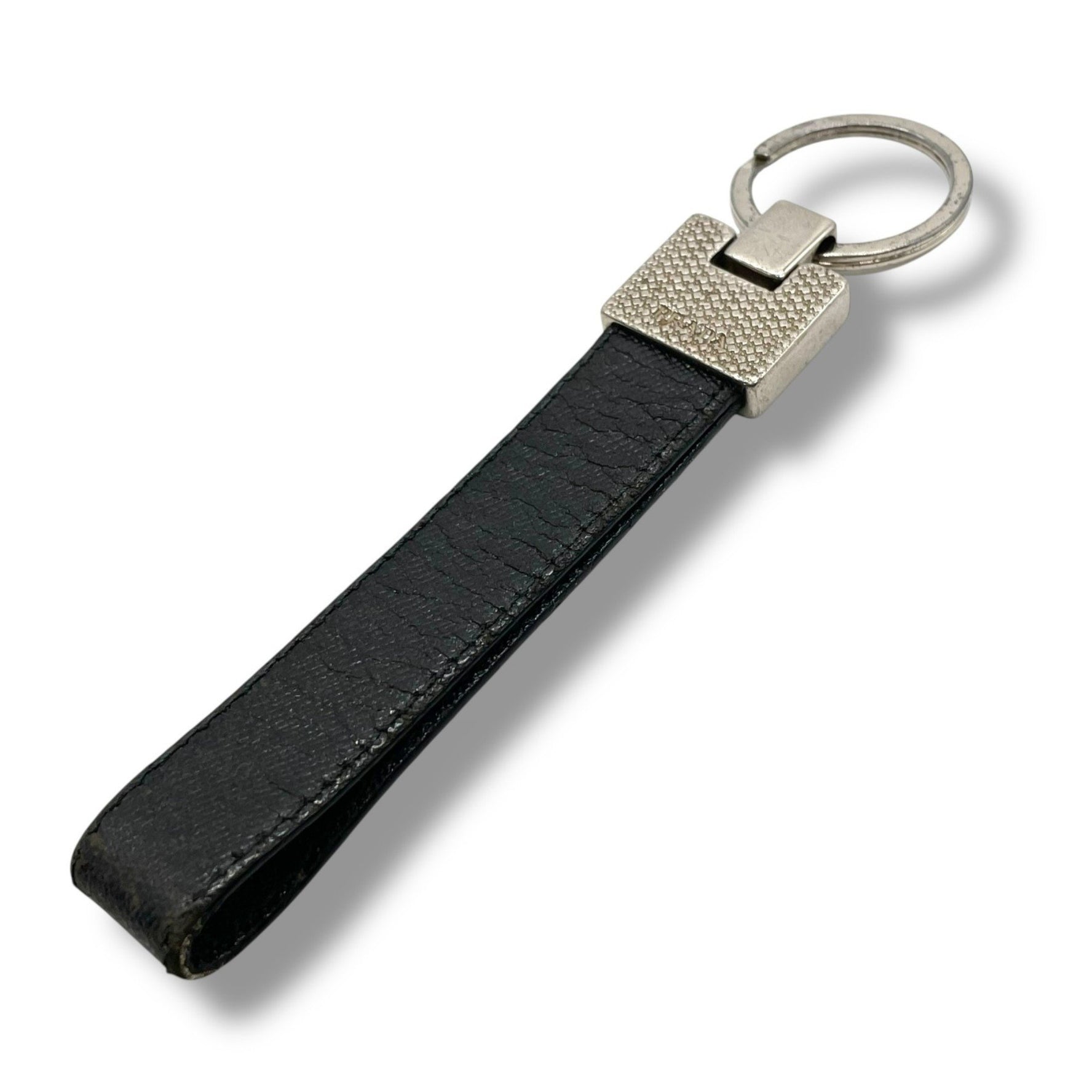 PRADA Key Ring Leather with Silver Hardware, Men's and Leather, Metal Logo