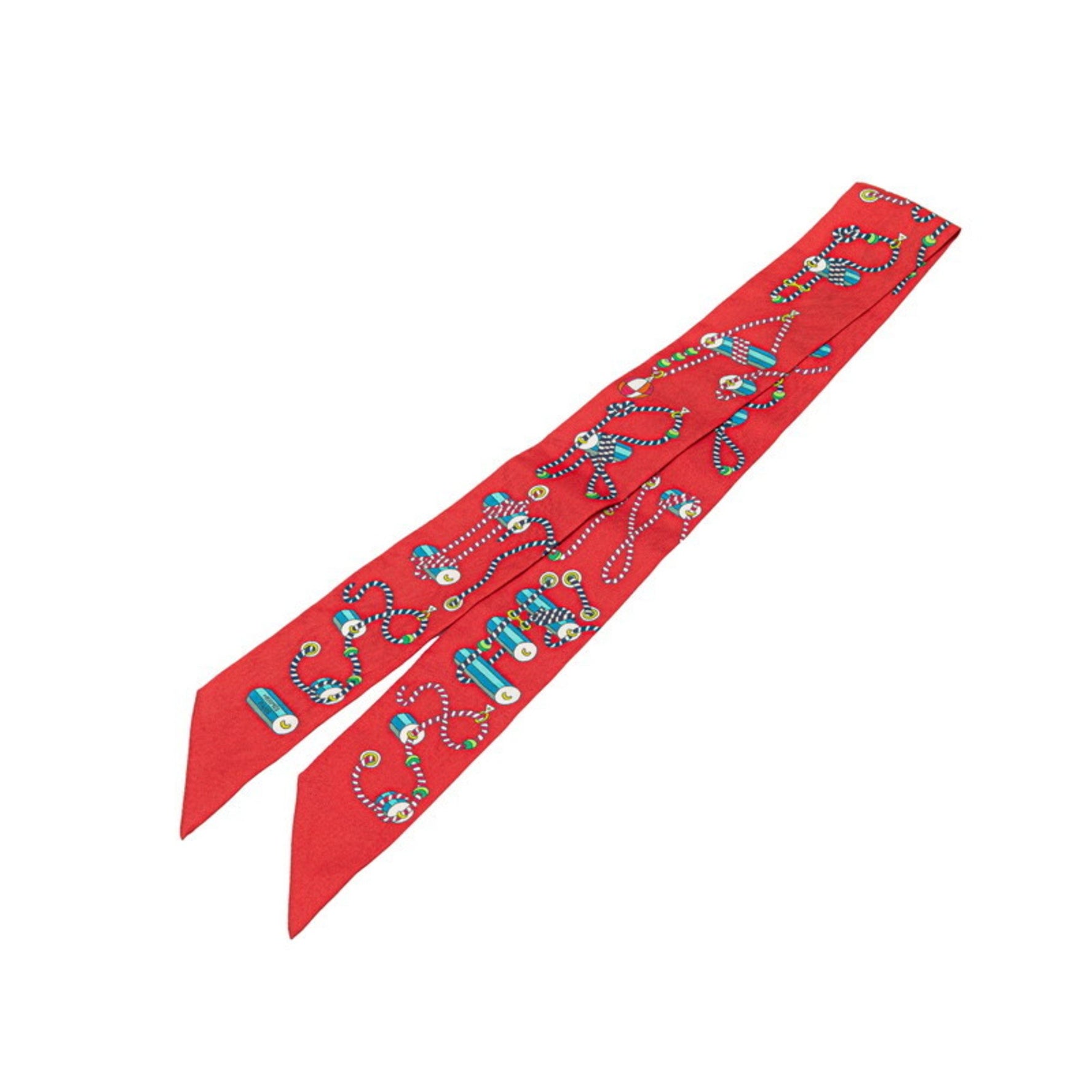Hermes Twilly Cordages Rope Scarf, Red Multicolor Silk