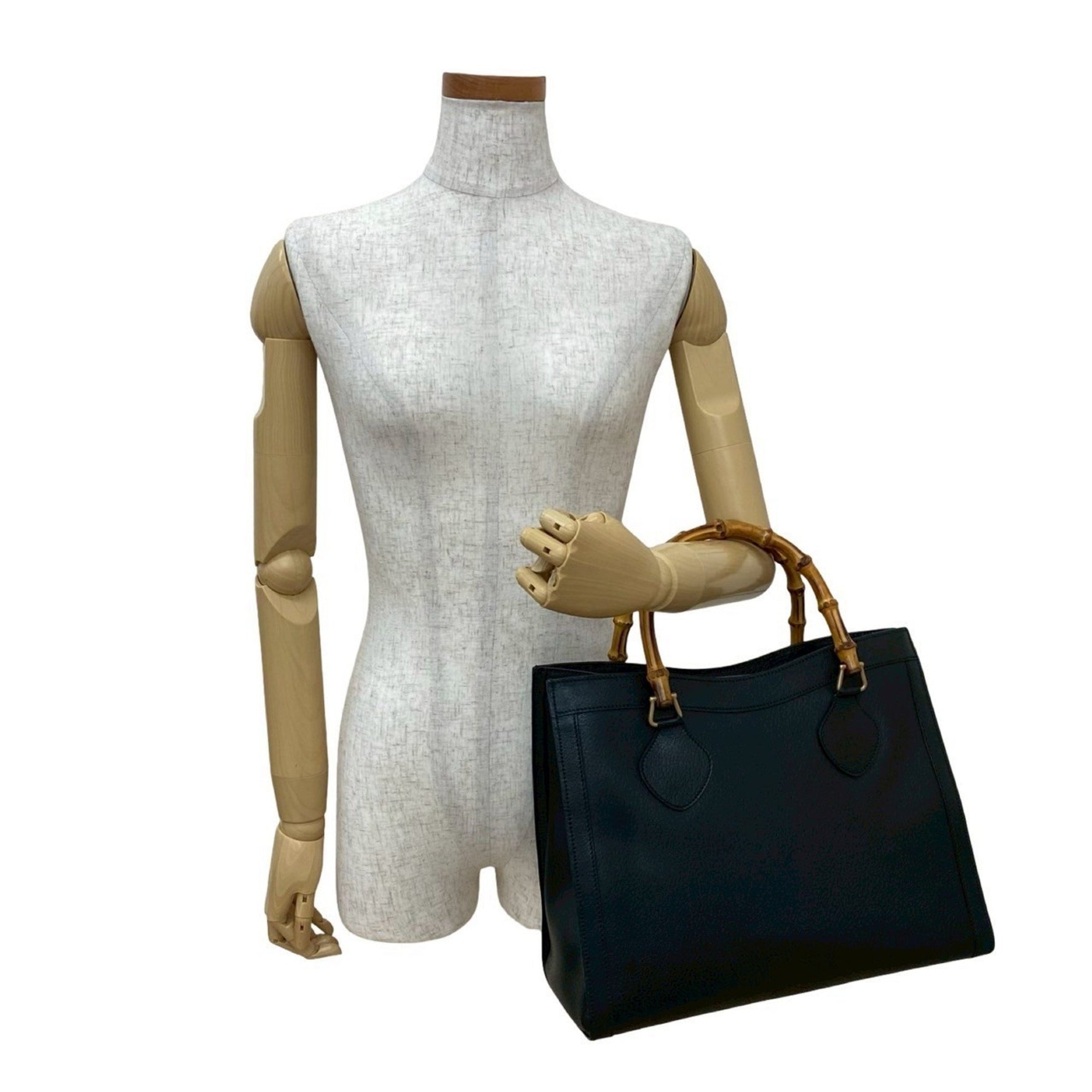 GUCCI Old Vintage Bamboo Leather Handbag Tote Bag