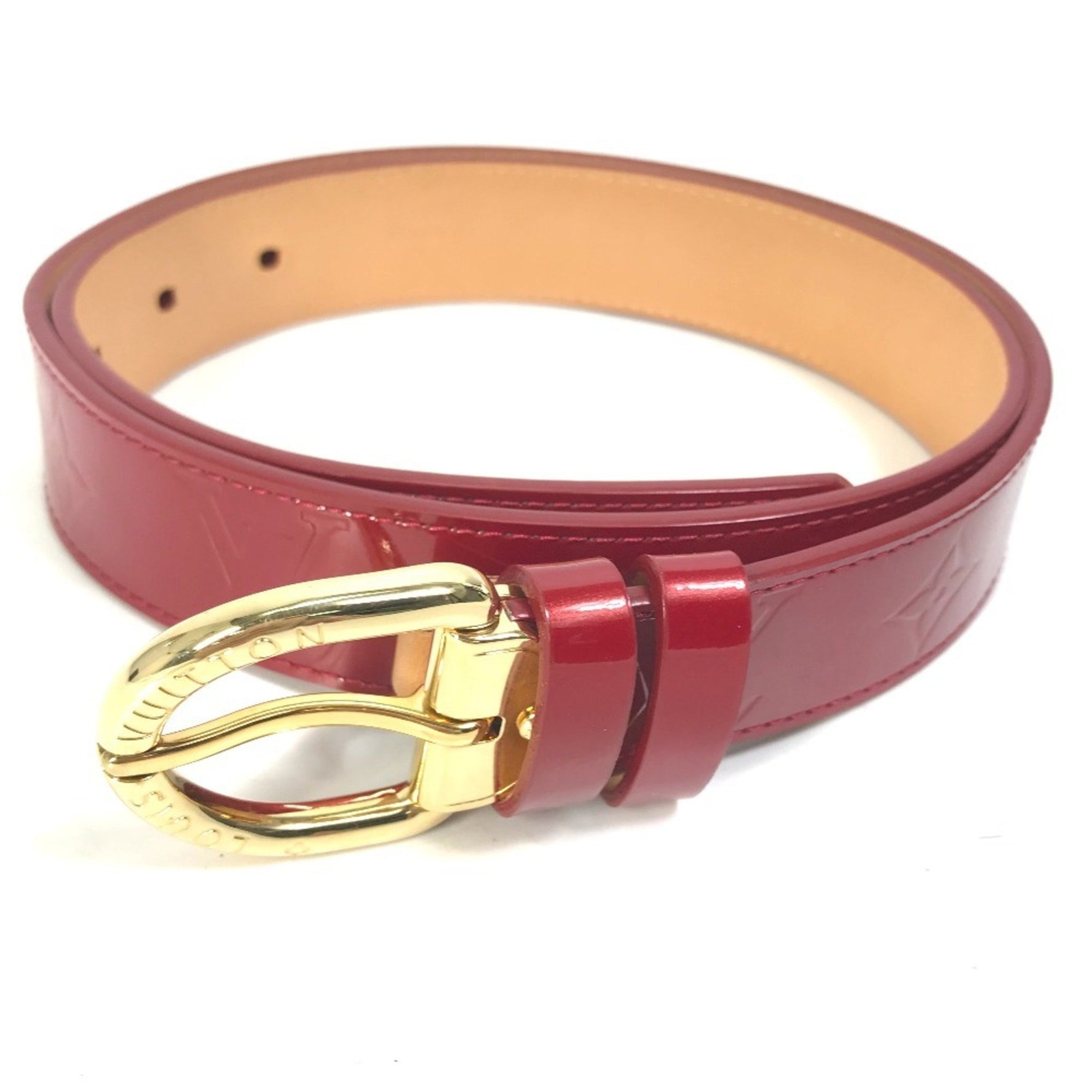 Louis Vuitton Monogram Vernis Santur Belt, Pomme d'Amour, Red