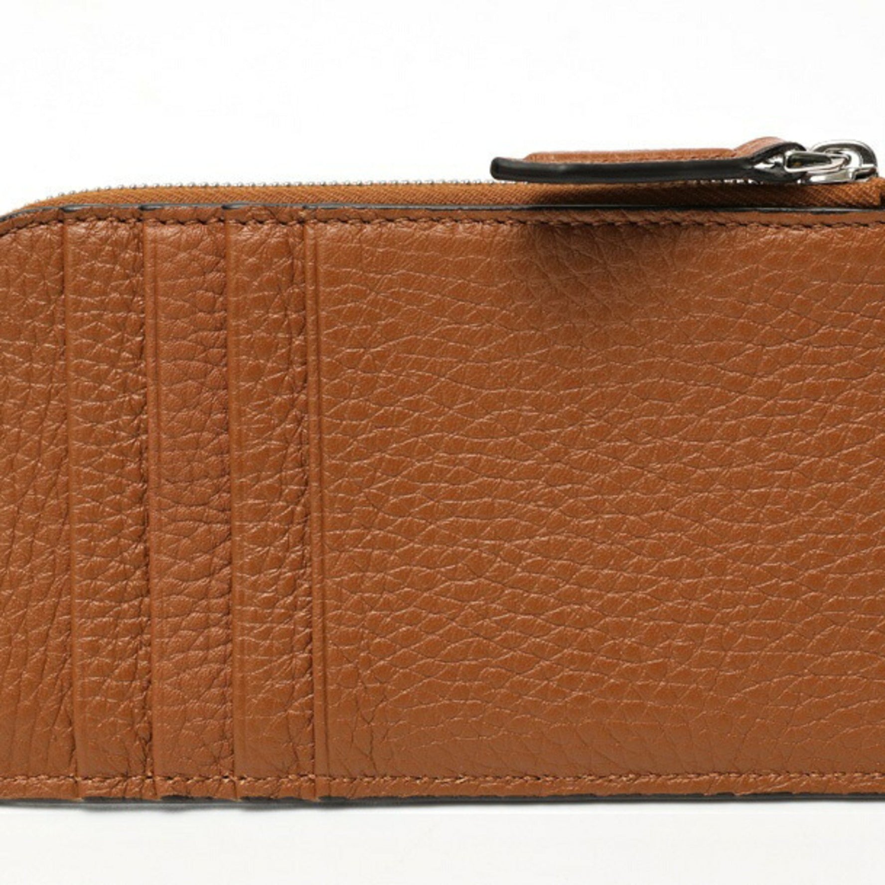 FENDI Coin Card Holder Case Leather Brown Ivory