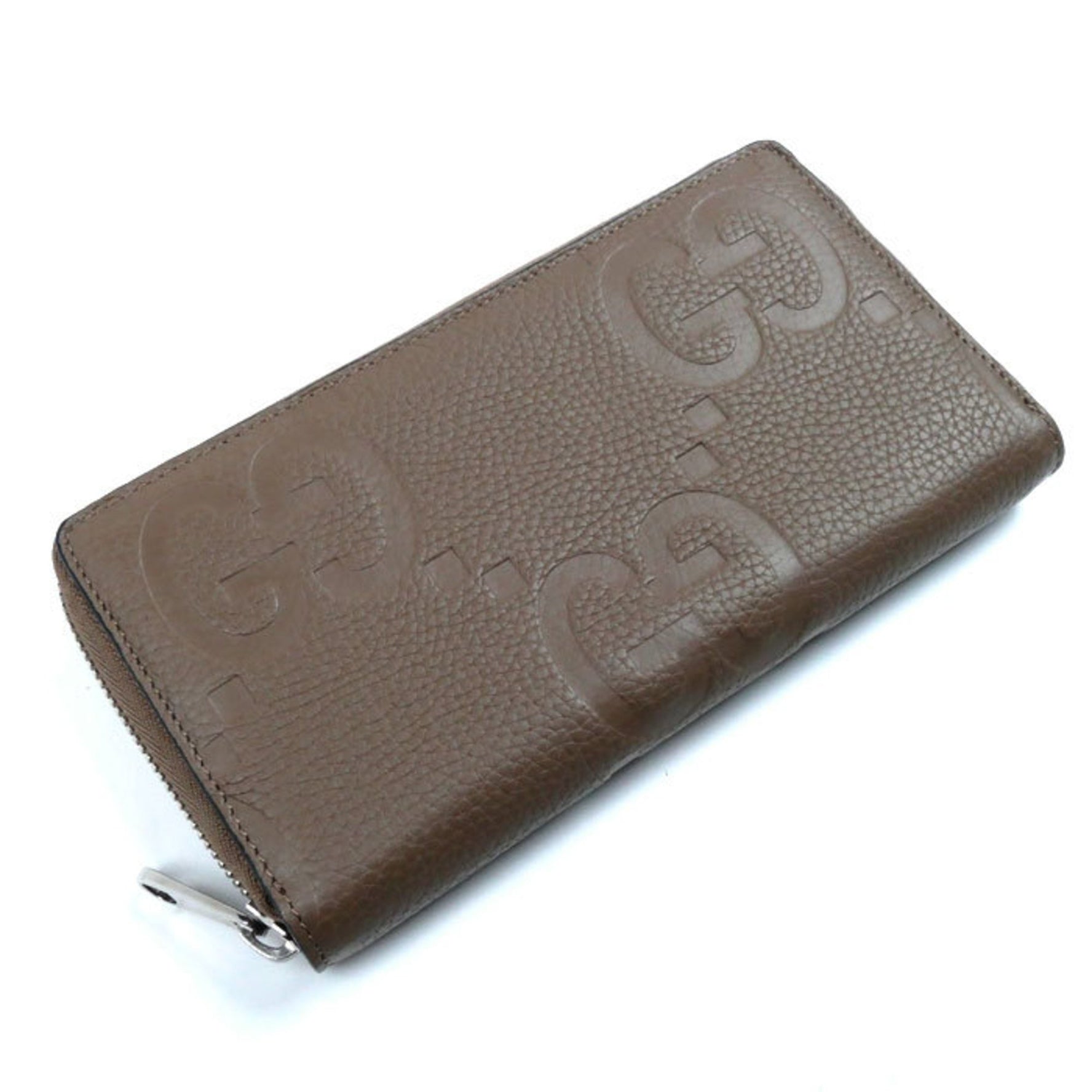GUCCI Jumbo GG Zip Around Long Wallet Round Taupe Unisex