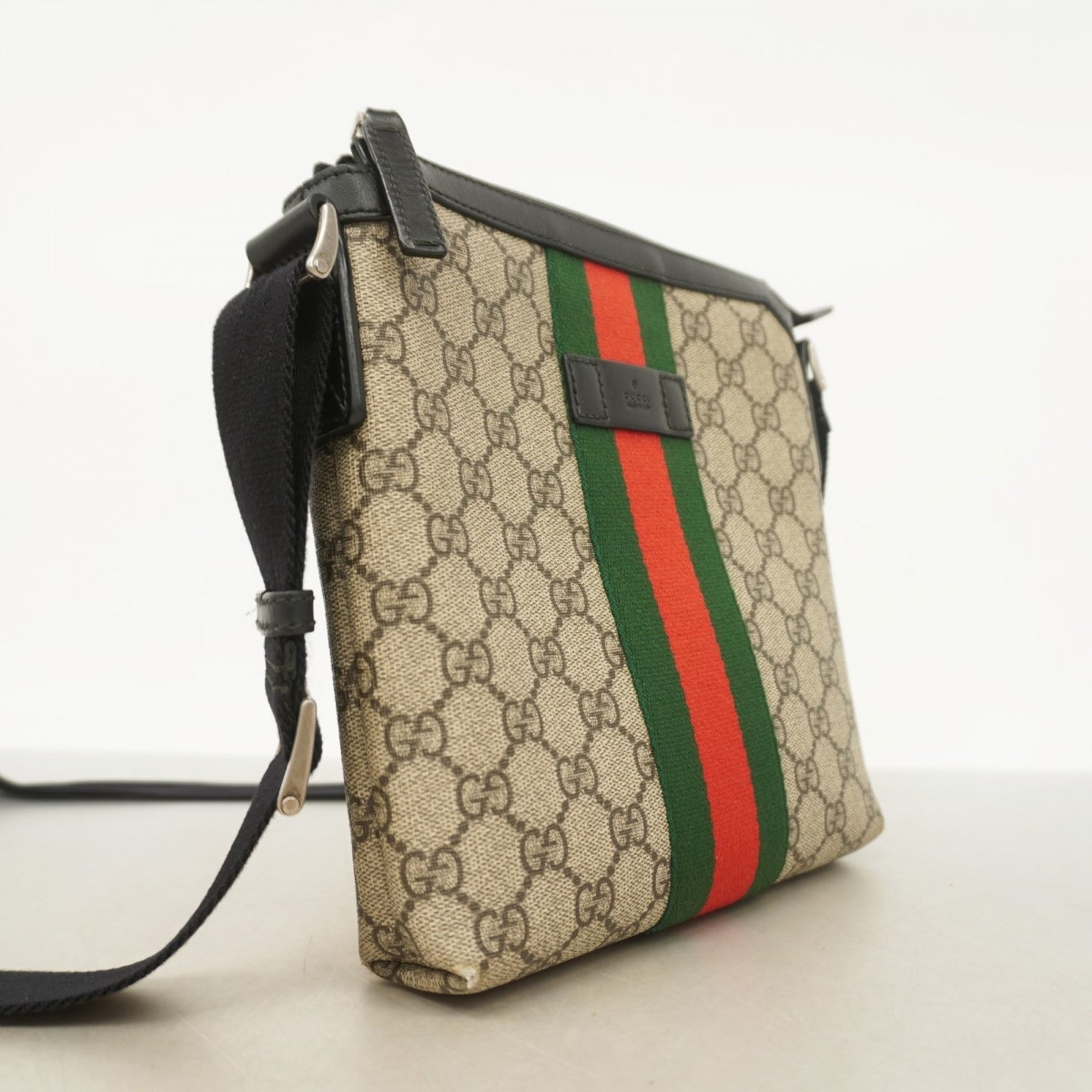 Gucci GG Supreme Sherry Line Shoulder Bag Brown Black