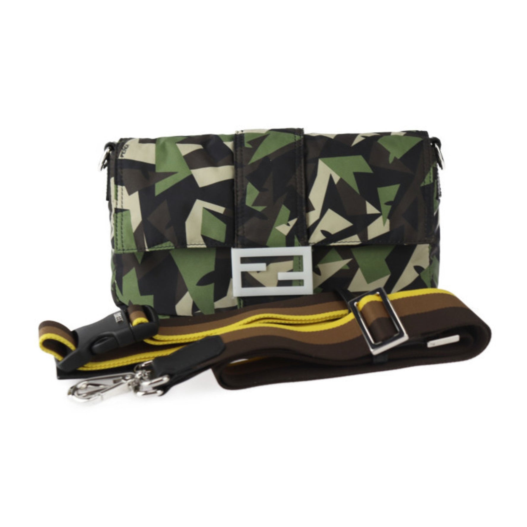 FENDI Mamma Bucket Camouflage Shoulder Bag Nylon Leather Green Beige Black Waist Clutch Military Pattern