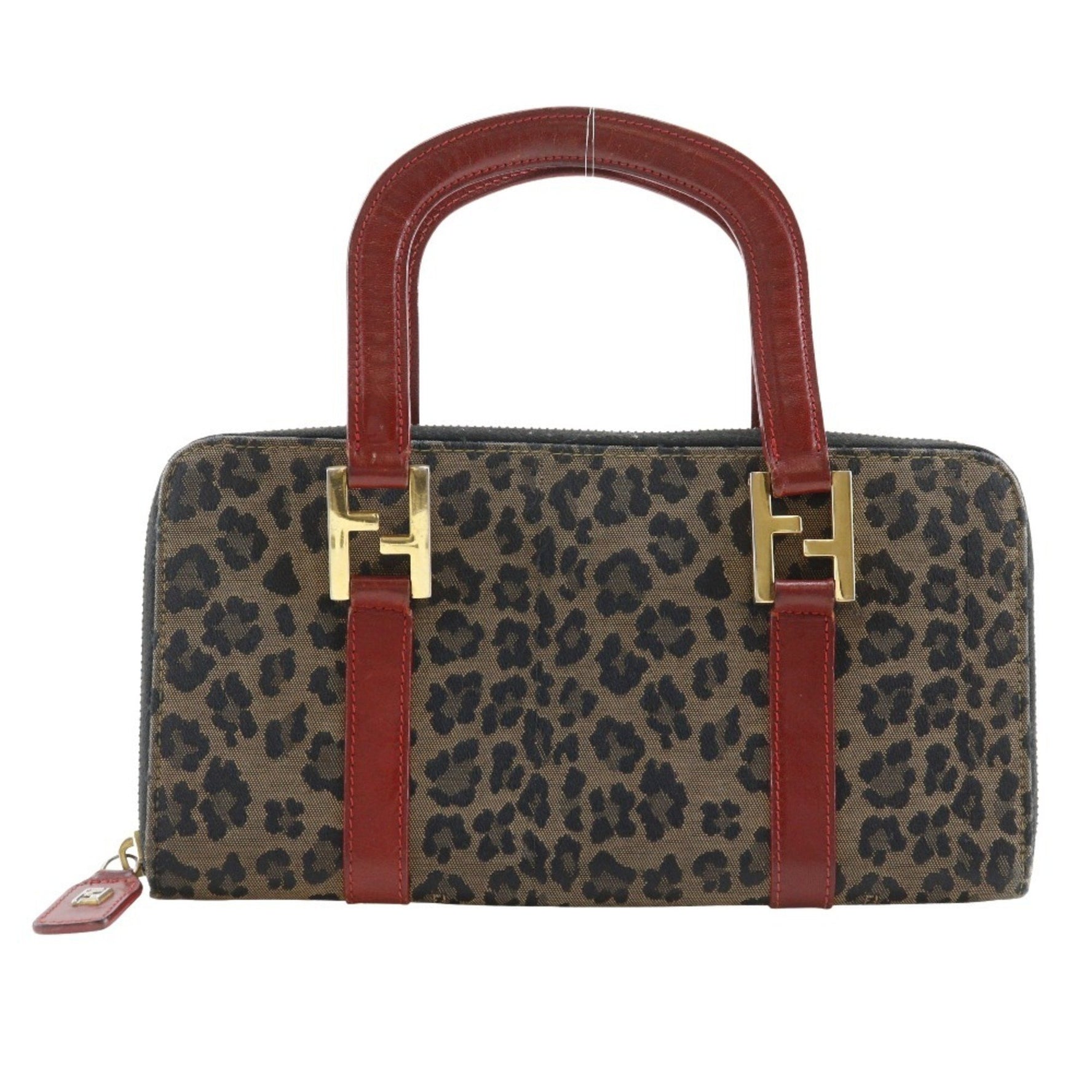 FENDI Wallet bag Handbag Leopard print Nylon canvas Brown/Red