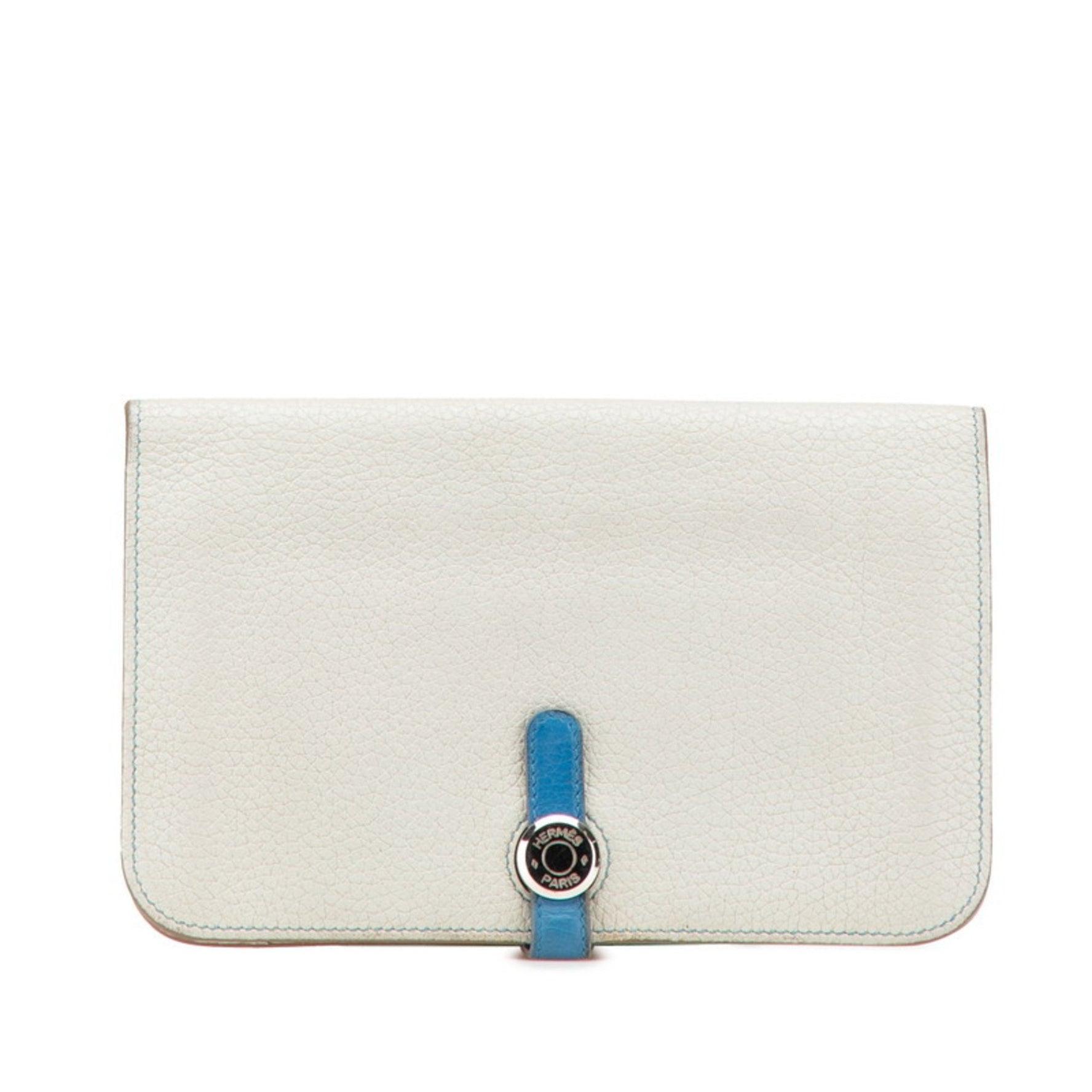 Hermes Hermès Dogon Duo GM Long Wallet in Light Gray and Blue Togo