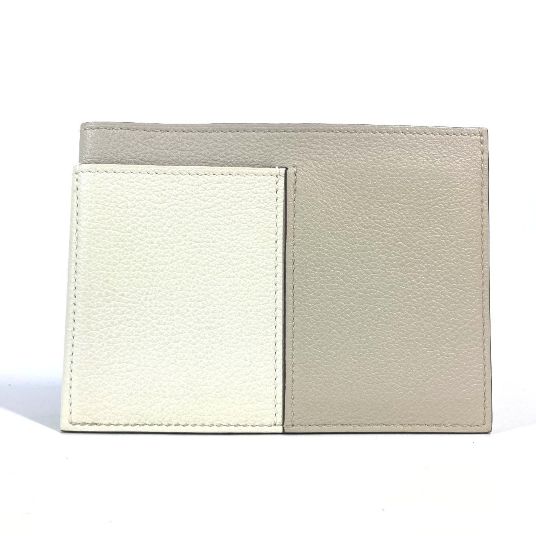 HERMES Bicolor Nect Business Card Holder Pass Case Holder/Card Leather Men's White