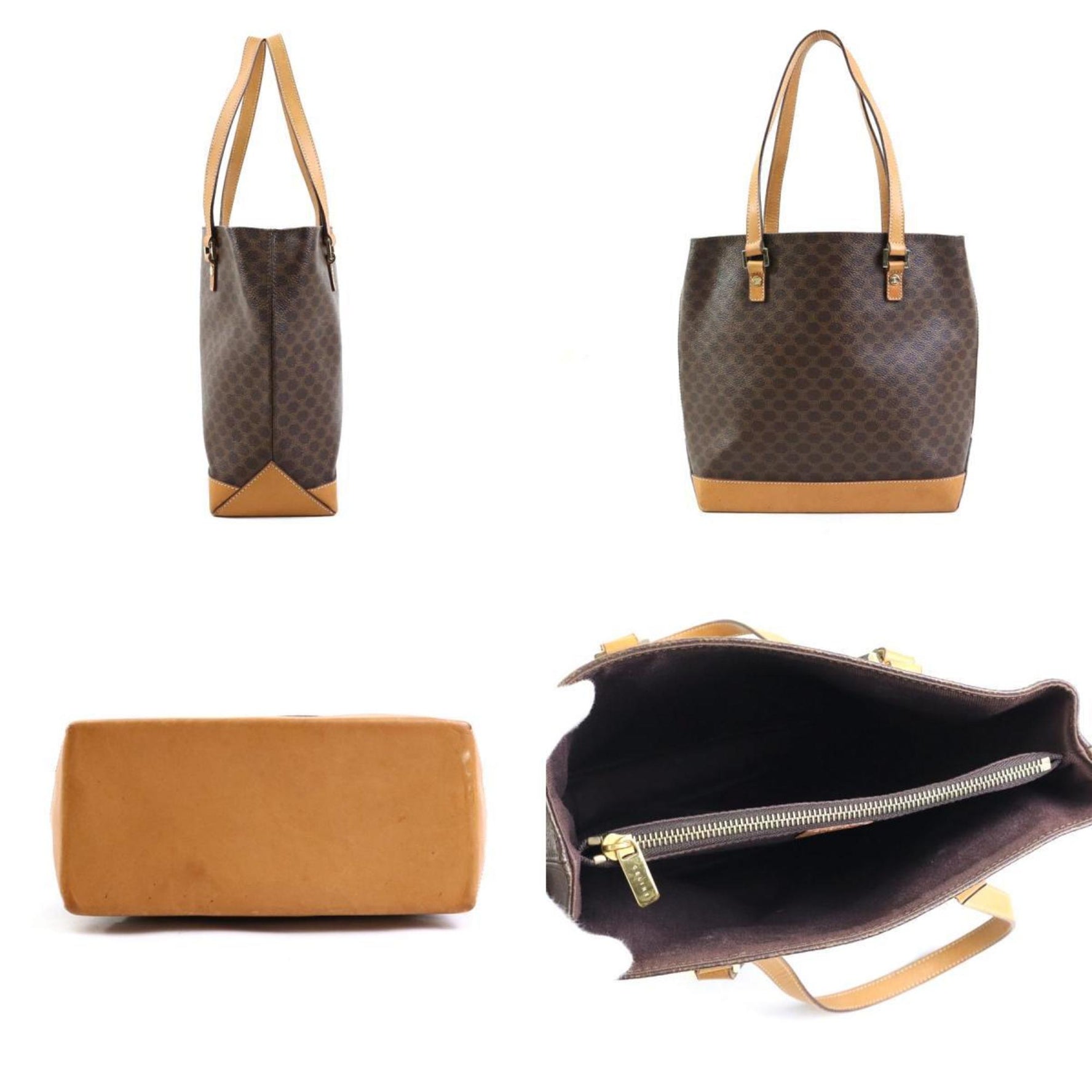 CELINE Shoulder Bag Tote Macadam Leather Gold