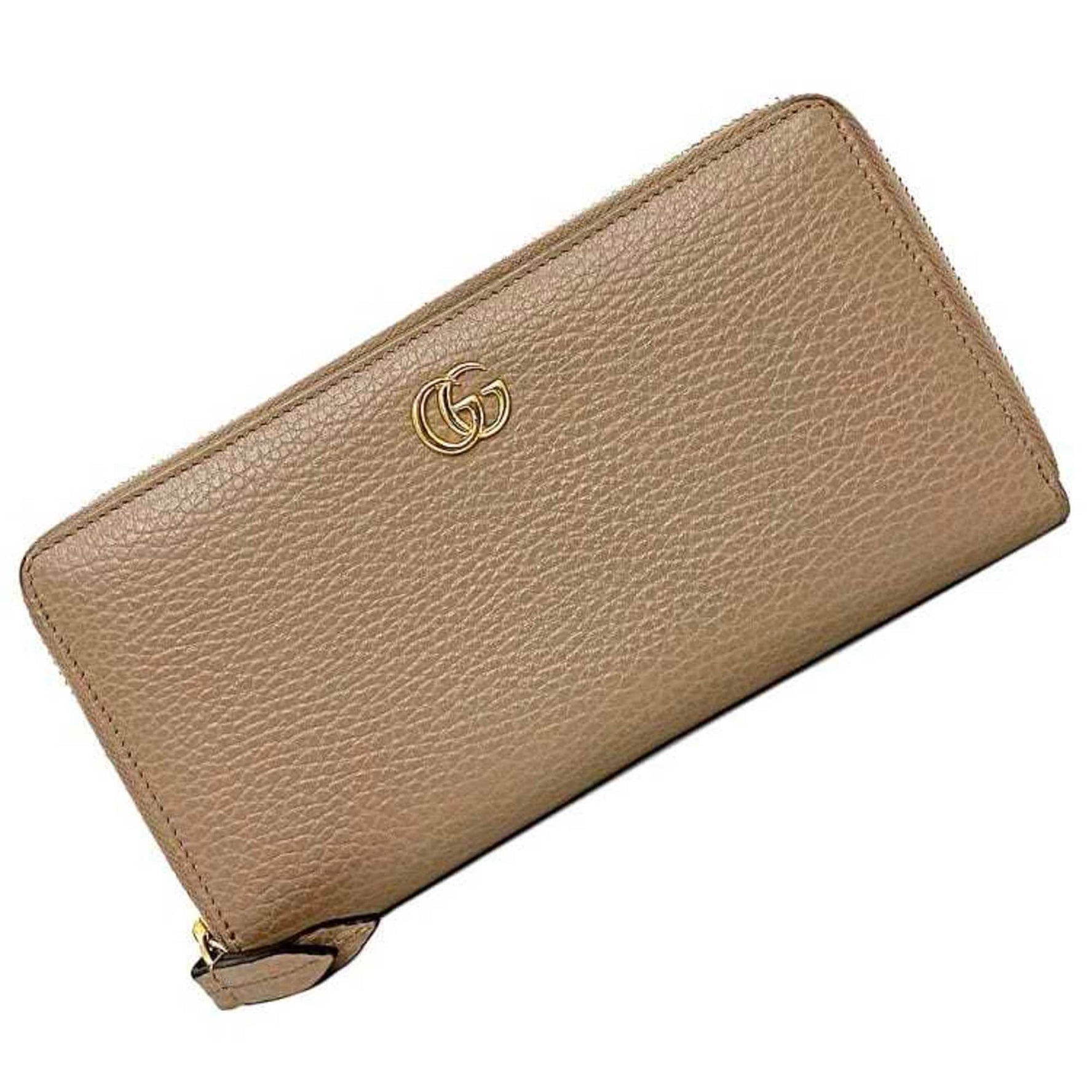 Gucci Round Long Wallet Pink Beige Gold Marmont Leather GG