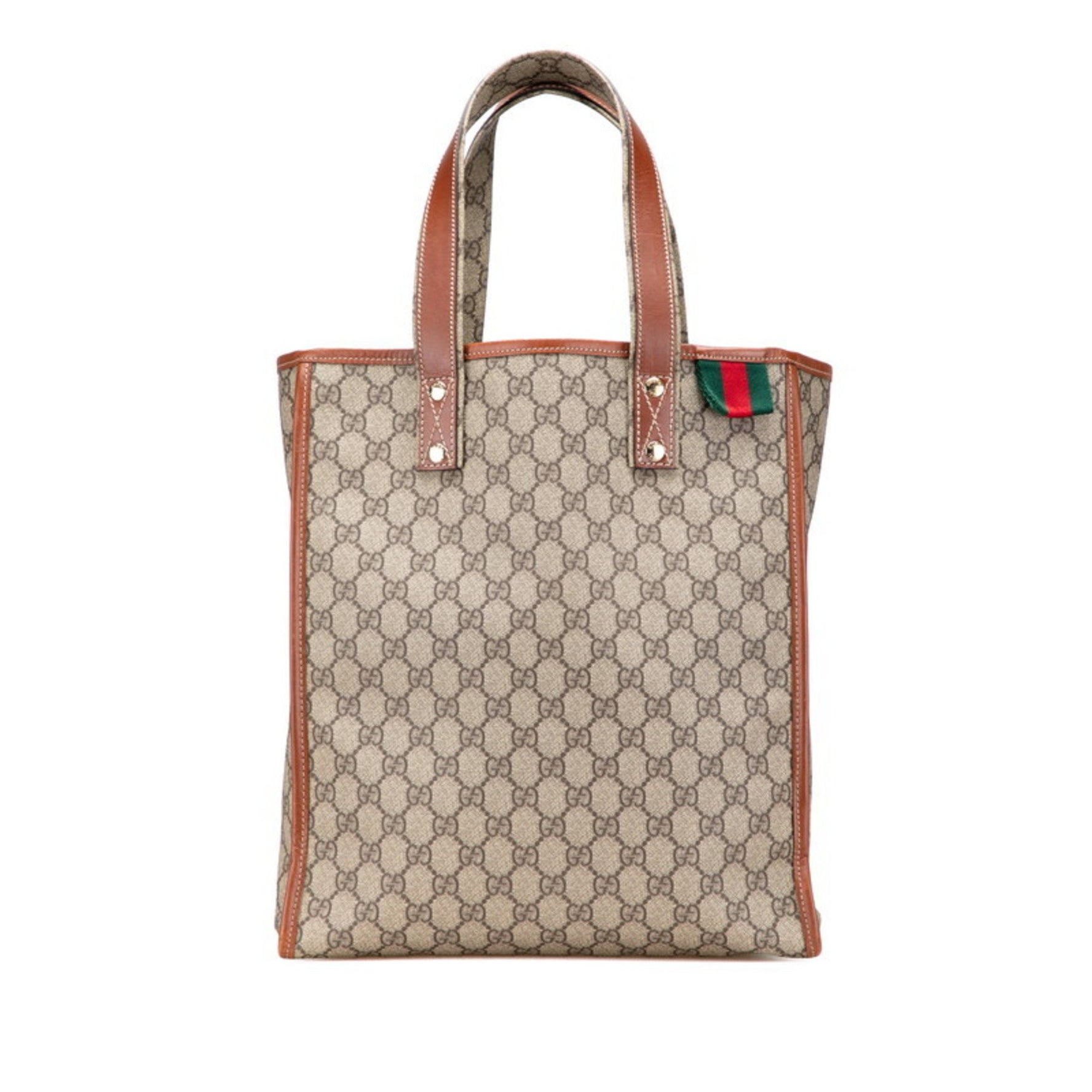 Gucci GG Supreme Old Tote Bag Beige Brown Leather