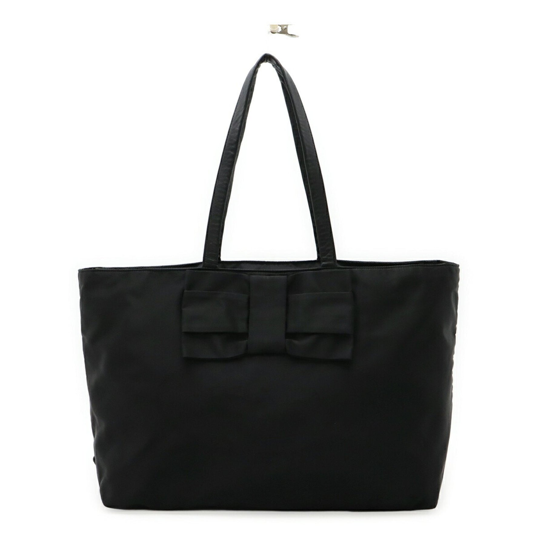 PRADA Ribbon Tote Bag Shoulder Nylon Leather Black
