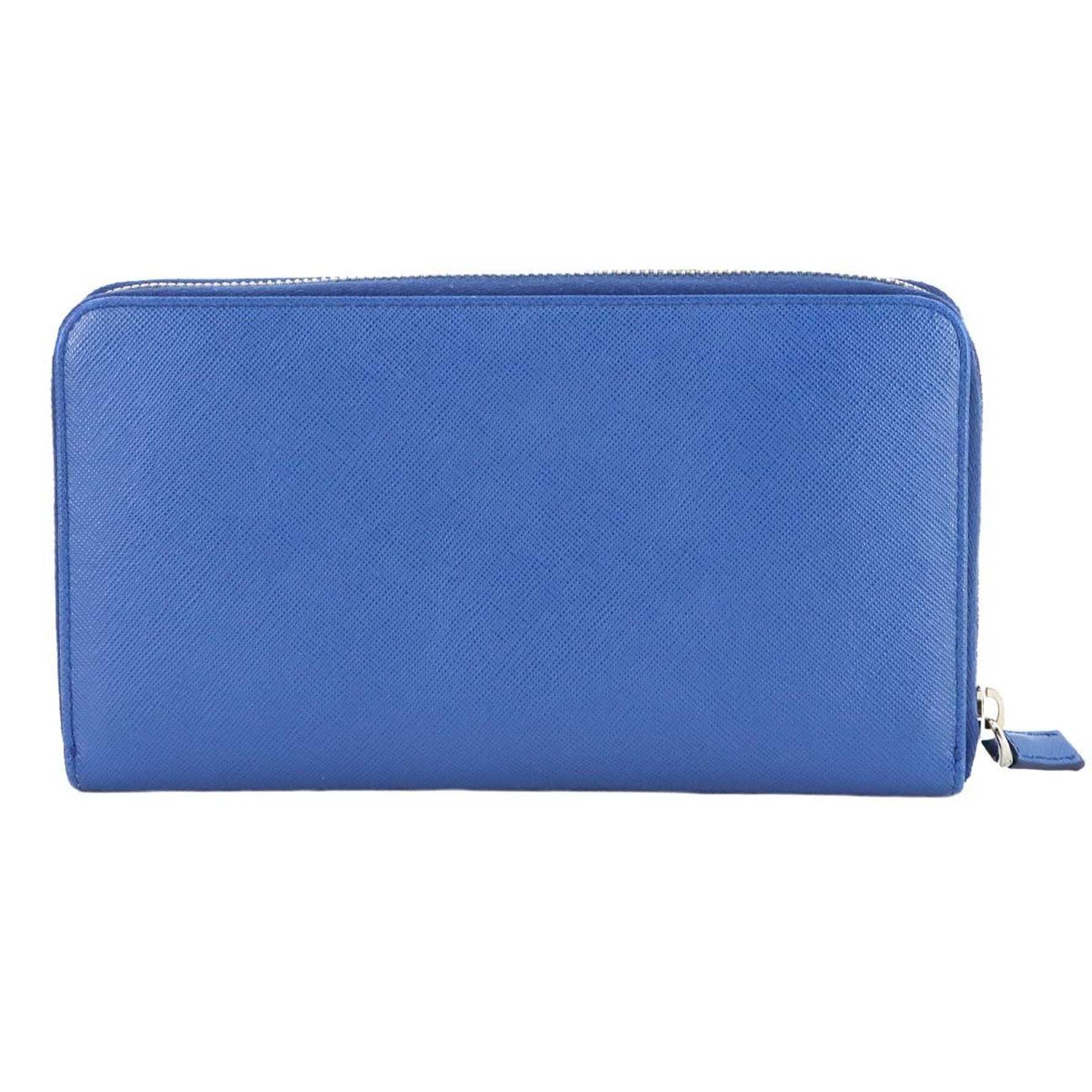 Prada Round Long Wallet Travel Case in Saffiano Leather with Silver Hardware