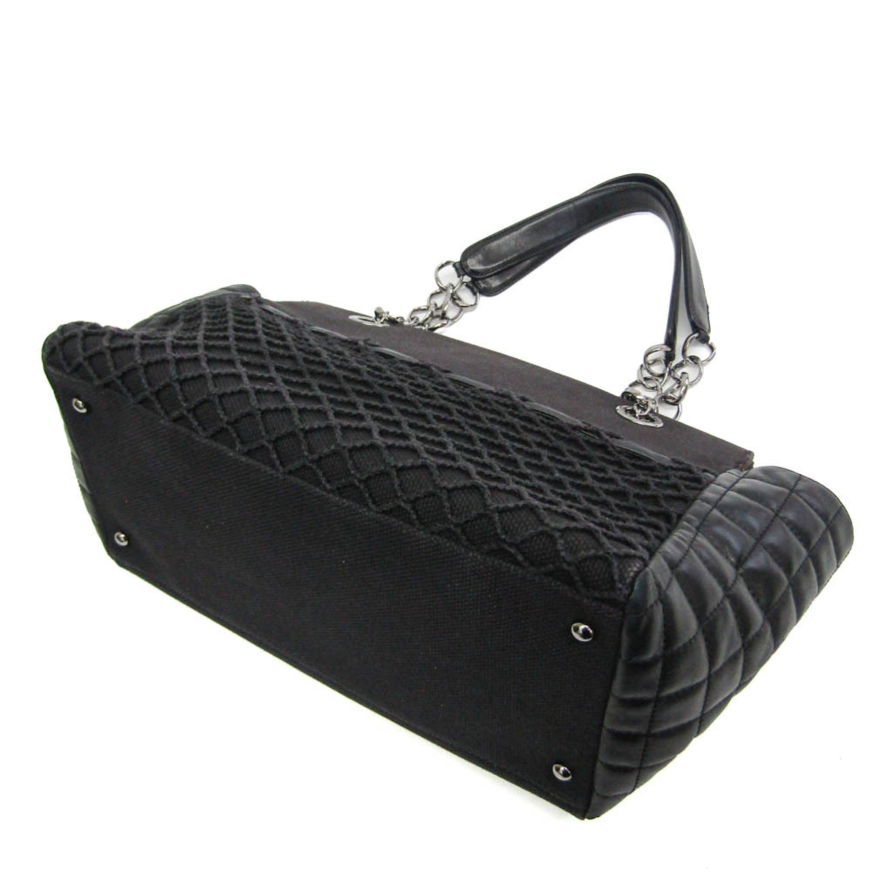 Chanel Chocolate Bar Chain Leather,Canvas Tote Bag