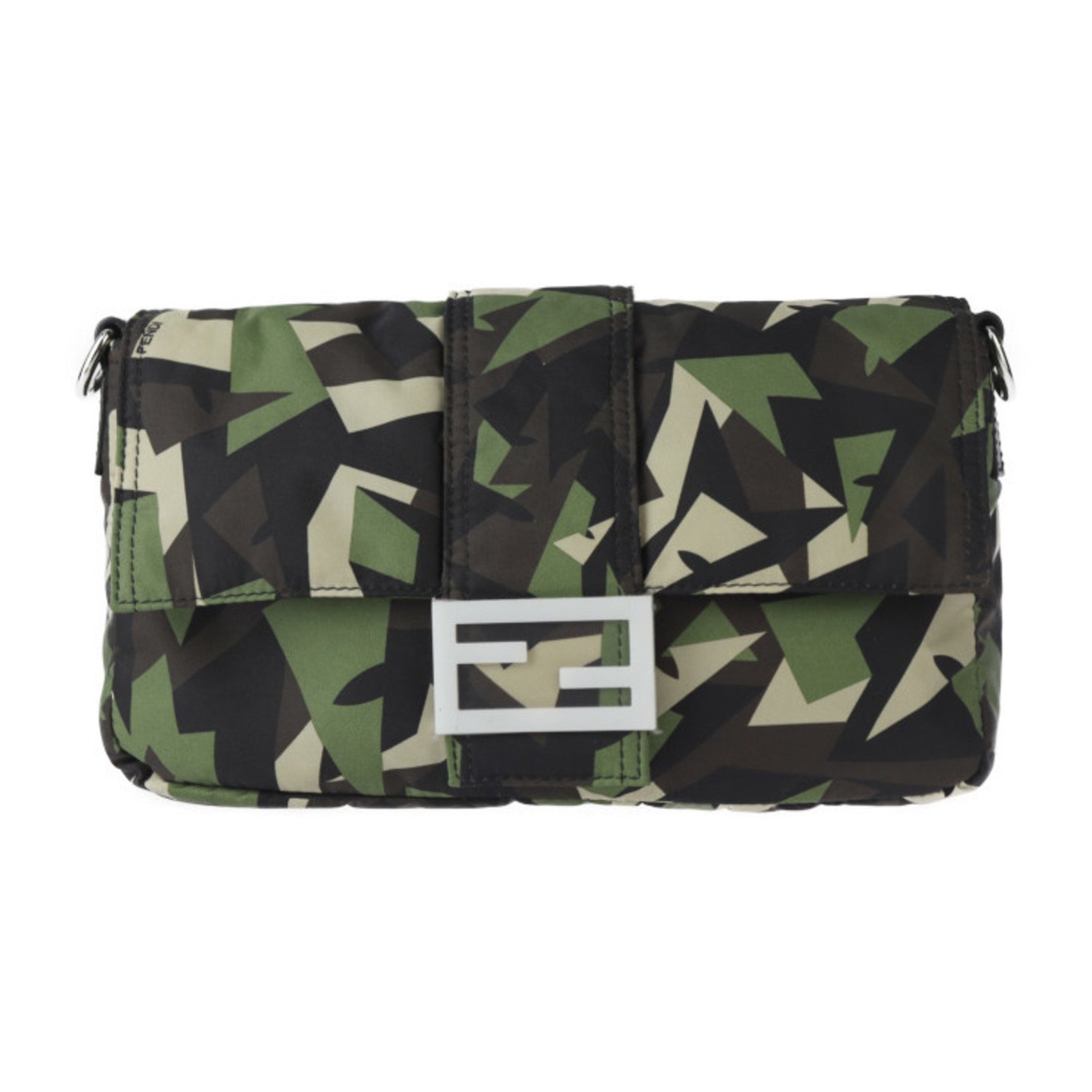 FENDI Mamma Bucket Camouflage Shoulder Bag Nylon Leather Green Beige Black Waist Clutch Military Pattern