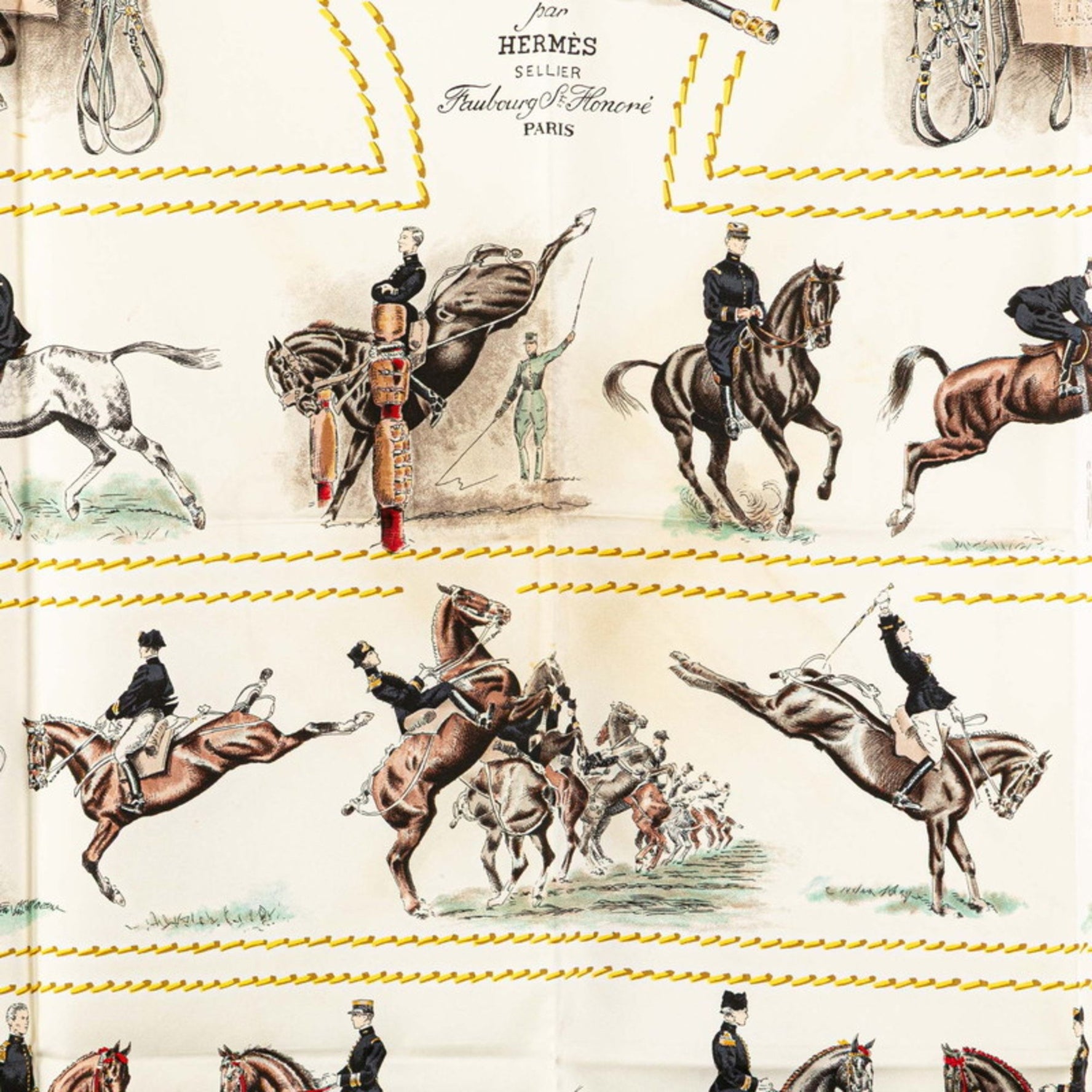 Hermès Carré 90 Cadre Noir Saumur Cavalry School Scarf Muffler Black Multicolor Silk HERMES