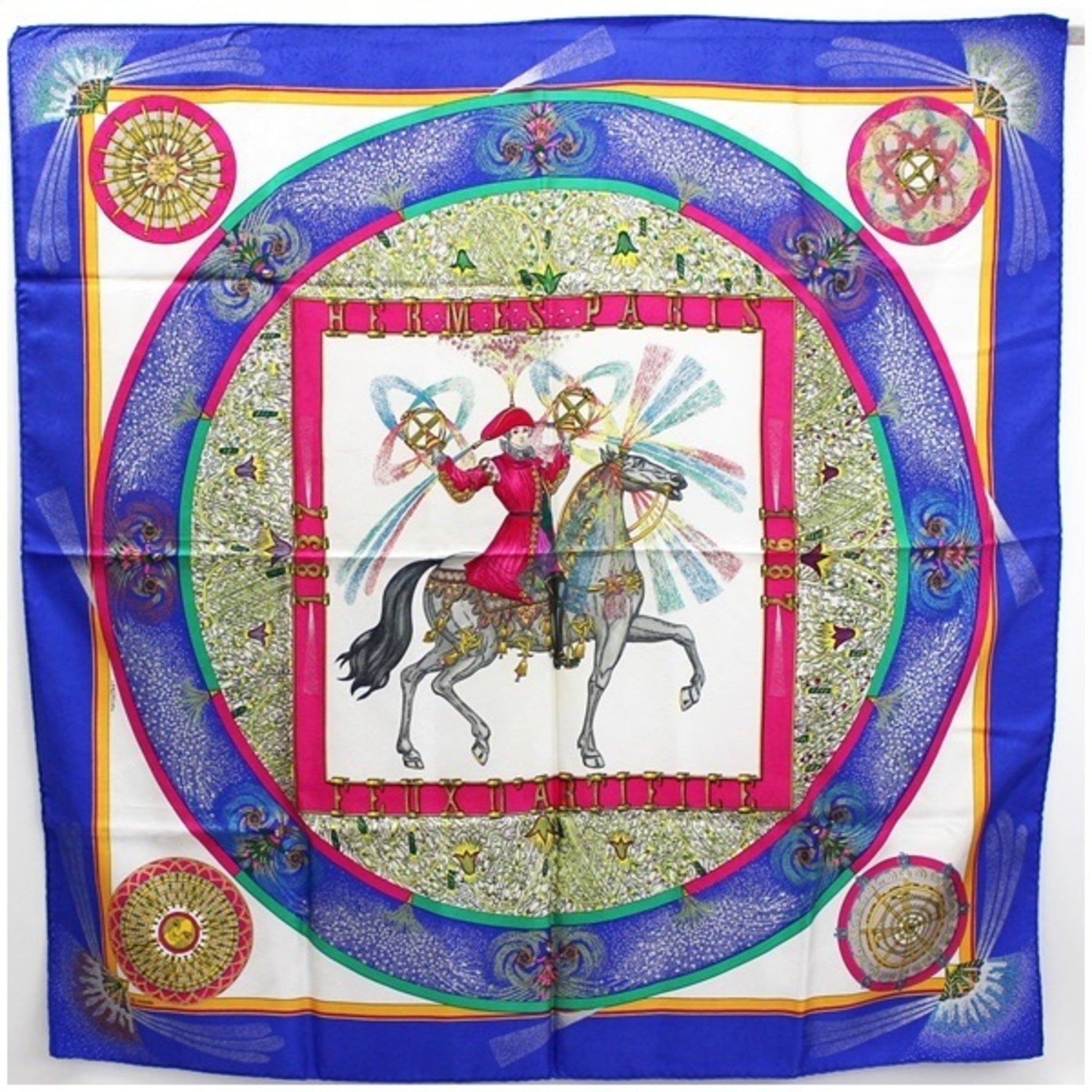 Hermes Silk Scarf Muffler Carre 90 "FEUX DARTIFICE" Flame of Craftsmanship Multicolor Ladies Tapestry