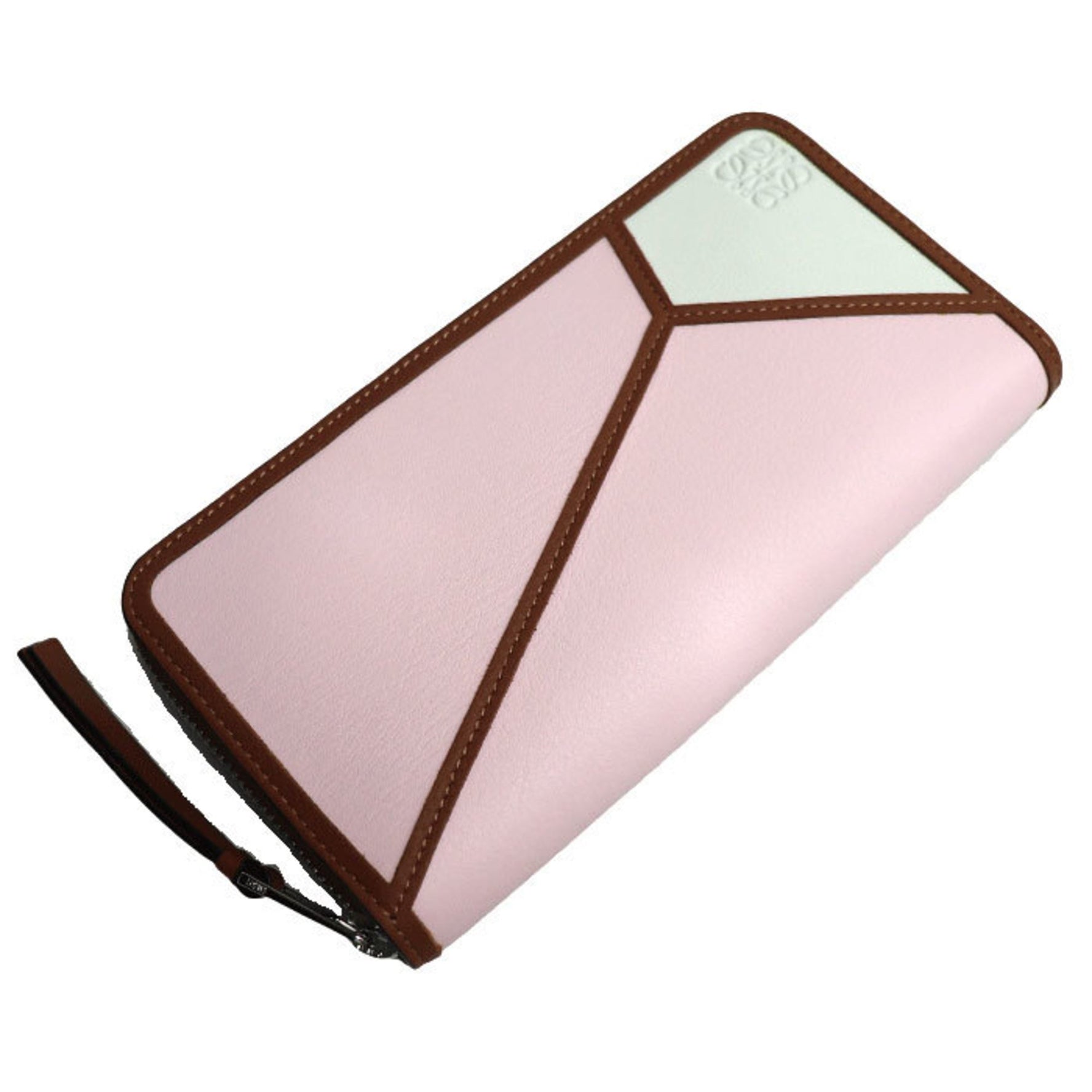 LOEWE Puzzle Zip Around Long Wallet Round Pink White Brown