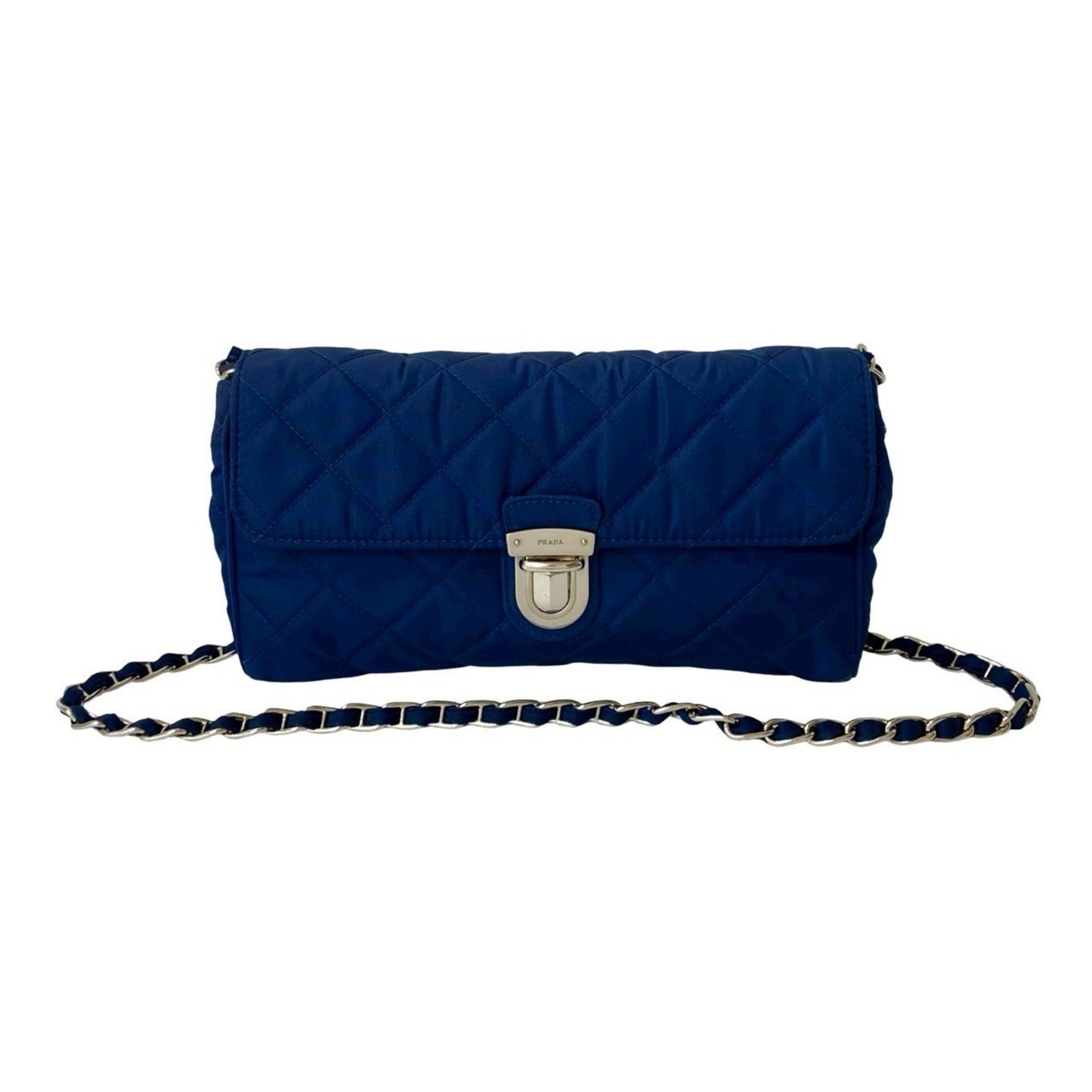 PRADA logo hardware, quilted nylon and Saffiano leather shoulder bag with genuine chain
