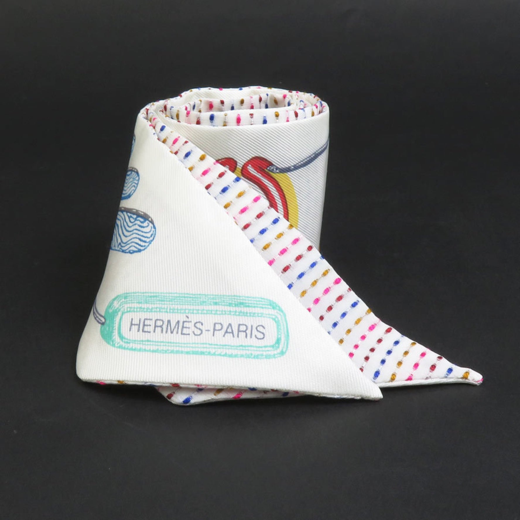 Hermes Scarf Muffler Silk White Multicolor