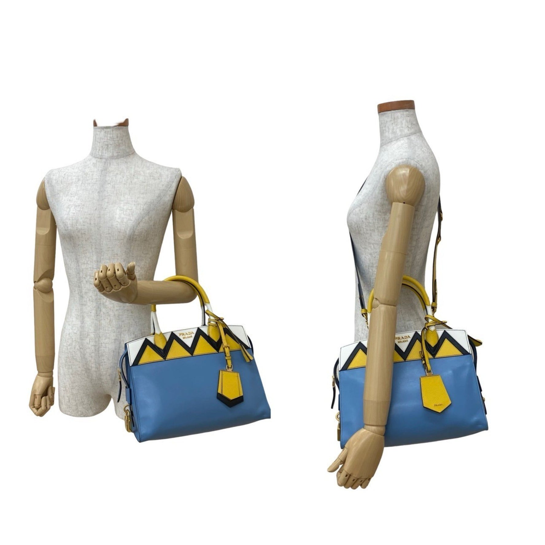 PRADA Esplanade logo hardware leather genuine handbag/shoulder bag blue multicolor