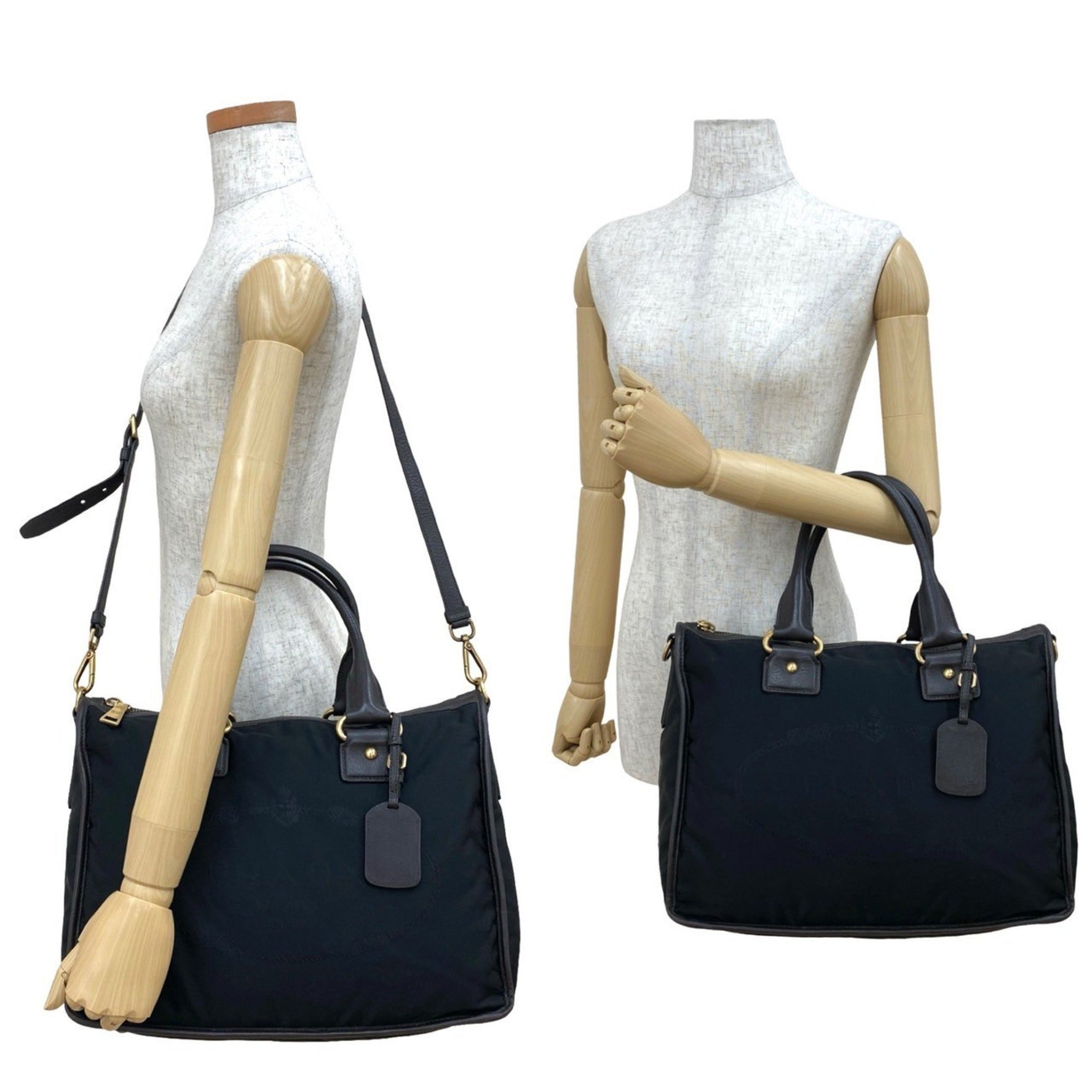 PRADA Triangle Logo Hardware Nylon Leather Genuine Handbag Mini Boston Bag Shoulder Black