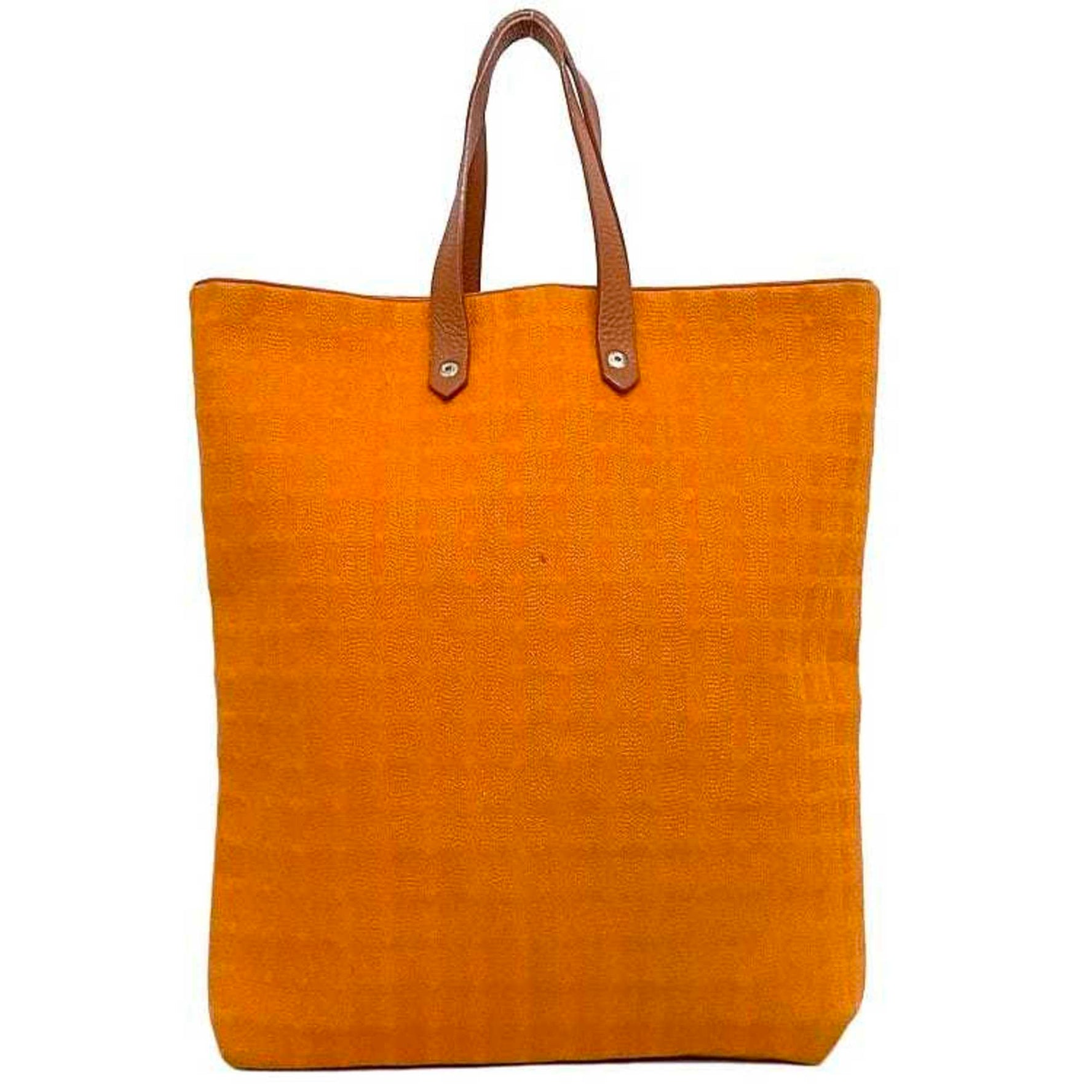Hermes Amedaba Tote Bag Orange Brown Canvas Leather