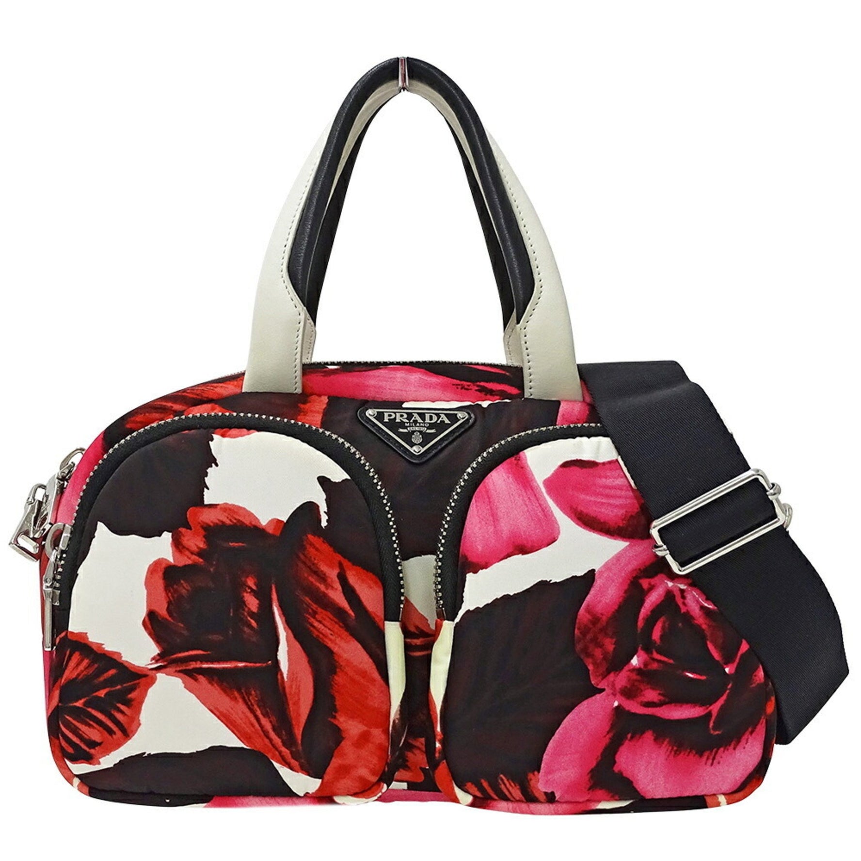 Prada Handbag/Shoulder Bag, Nylon, Pink, Red, Black, Flower