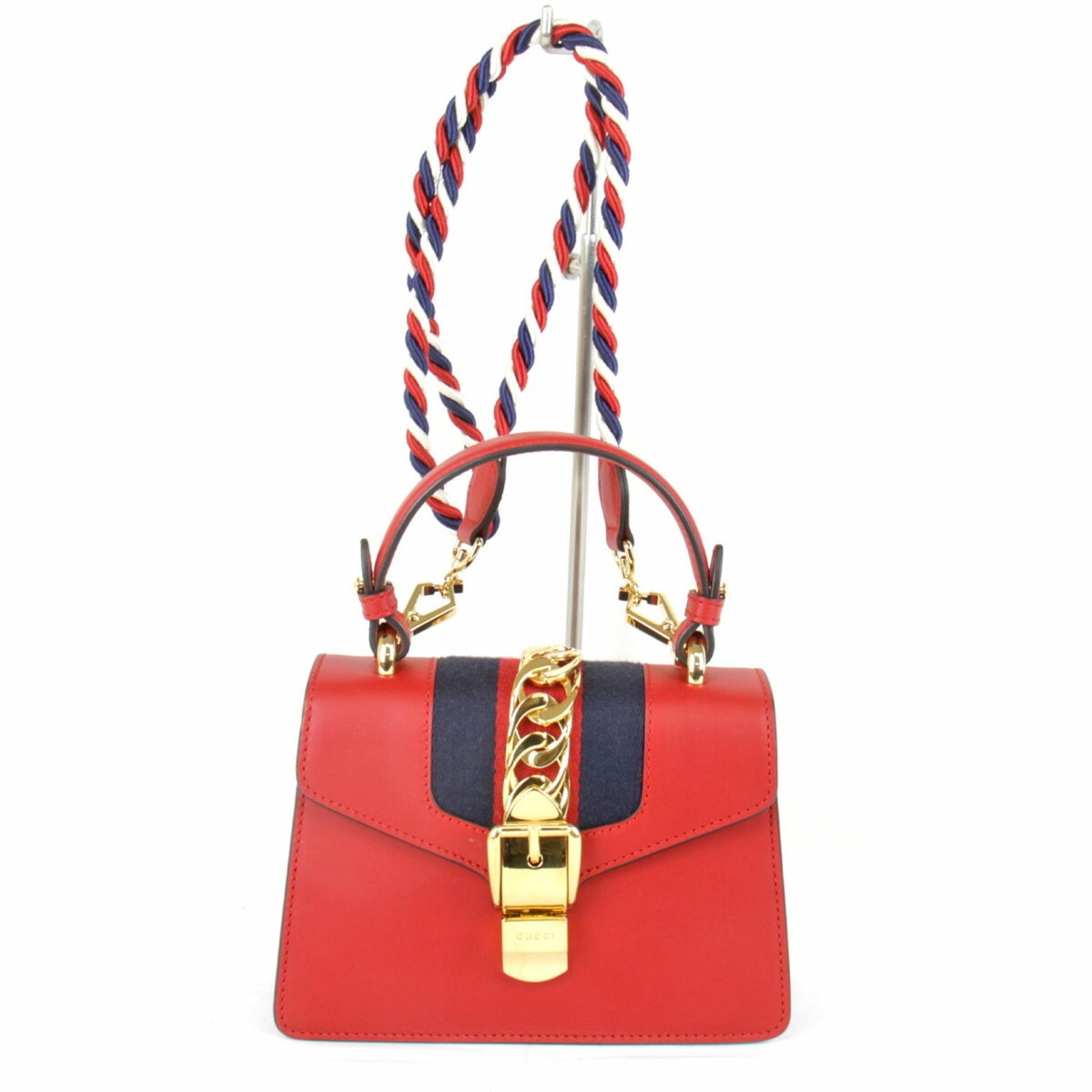 GUCCI Sylvie Shoulder Bag Leather Red Ladies