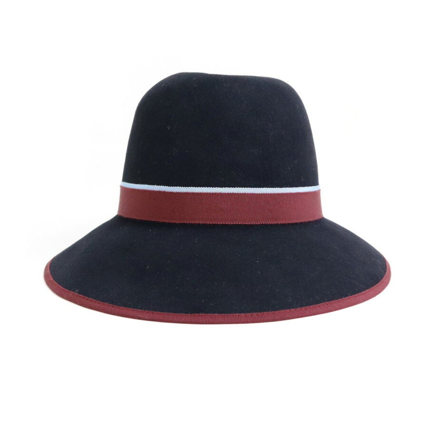 HERMES Hat Wool Black x Bordeaux Light Blue