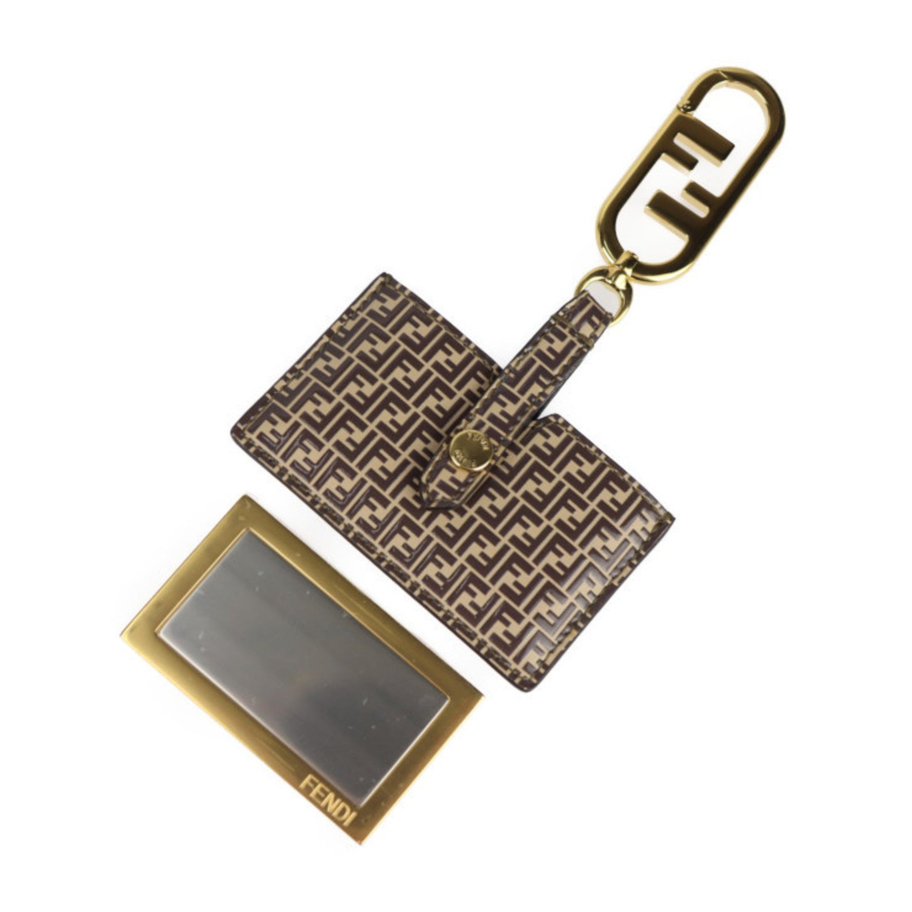 FENDI Mirror Holder Micro FF Keychain Leather Bag Charm
