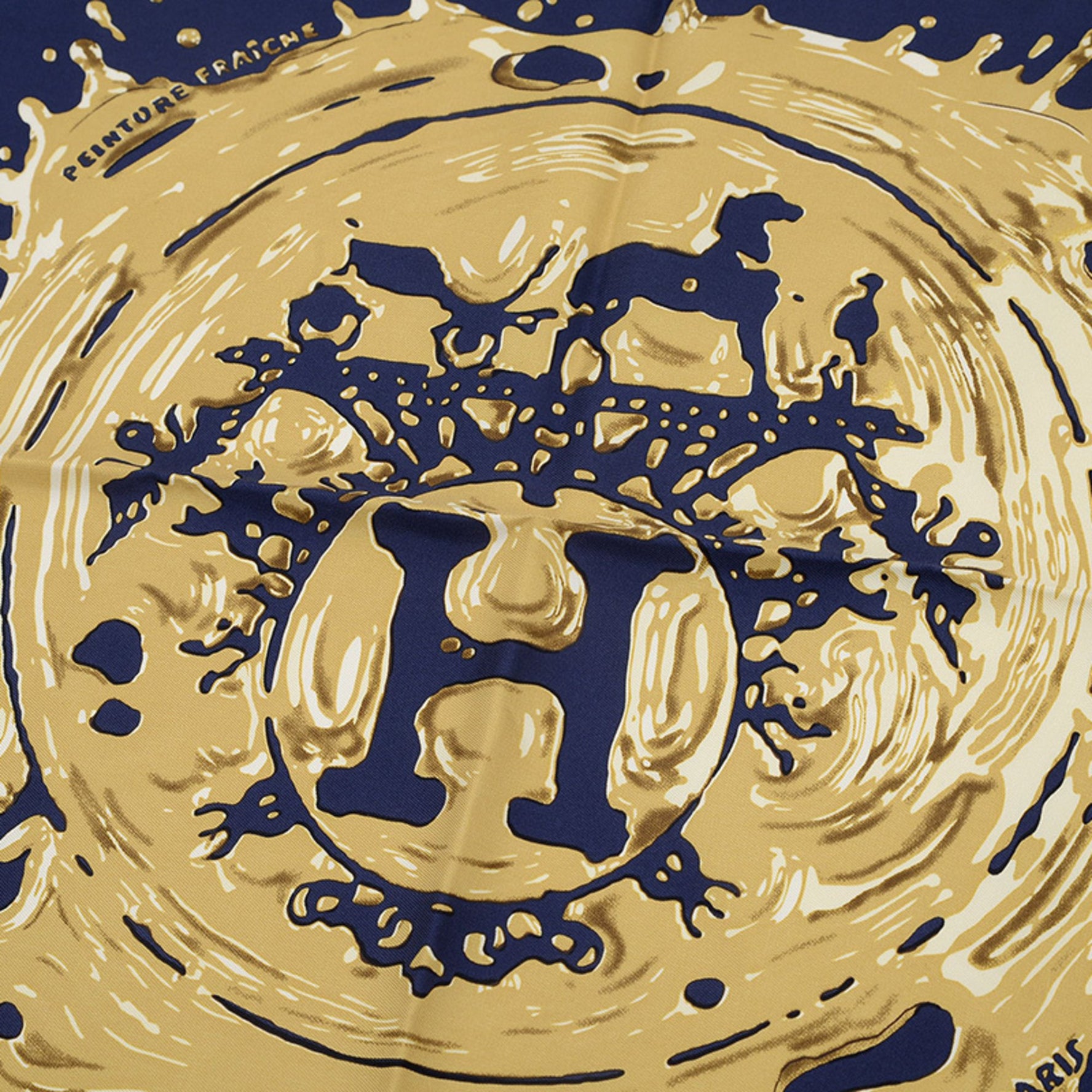 Hermes Hermès Carré 45 Gavroche Scarf, Freshly Painted, Blue Noir Bronze, 100% Silk