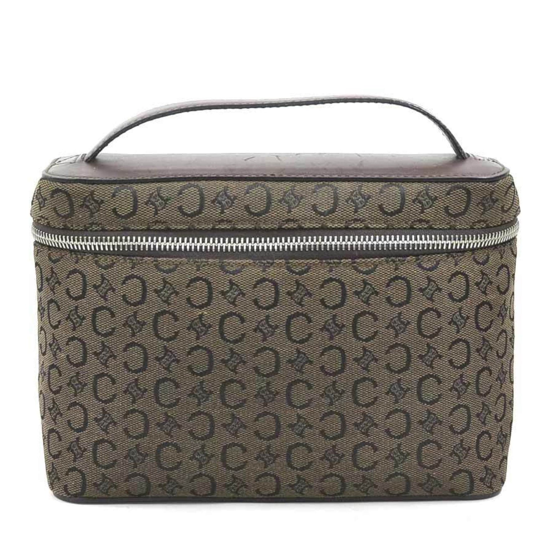 CELINE handbag canvas leather dark brown silver