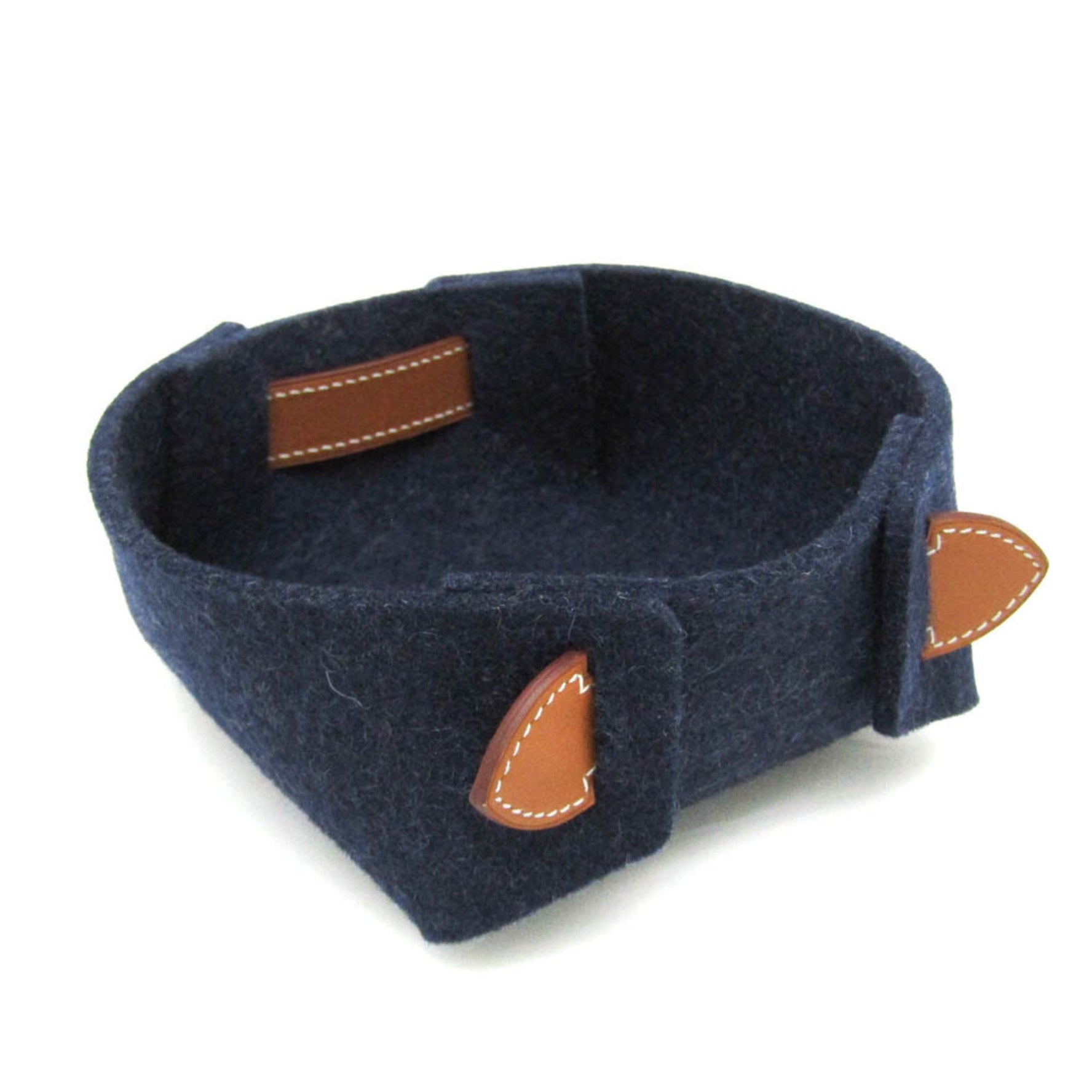Hermes Wool Leather Others Brown,Navy VIDE POCHE PASSE-PASSE PM Accessory Case