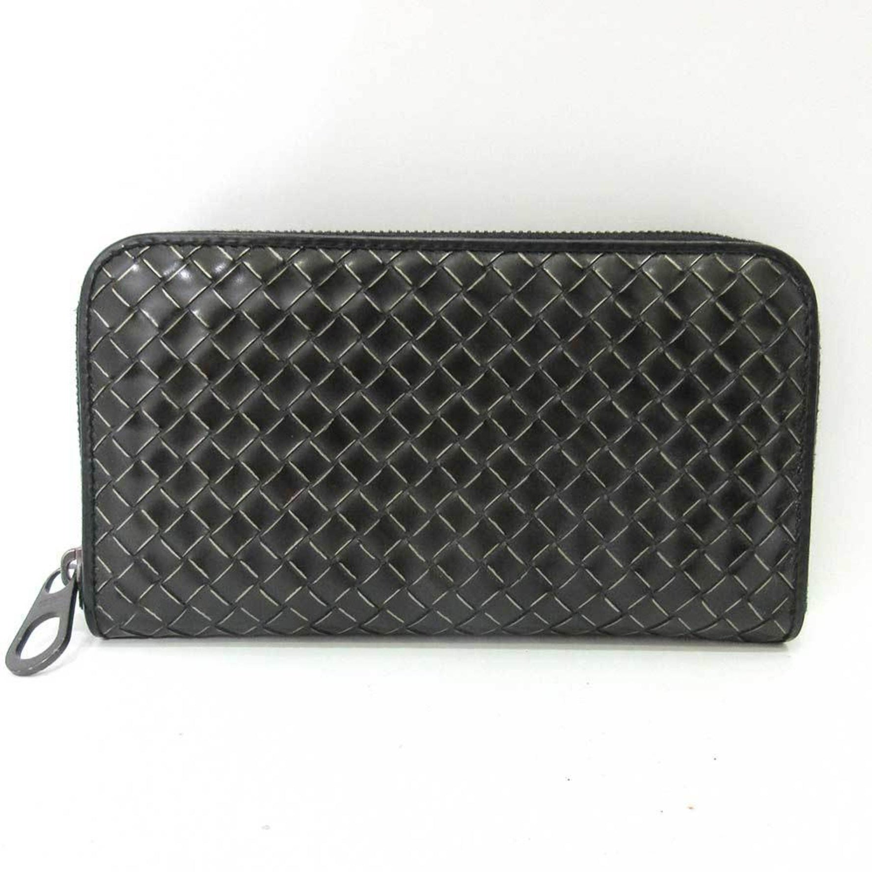 Bottega Veneta Wallet Long Round Zipper Intrecciato Men's Enamel x Leather BOTTEGAVENETA