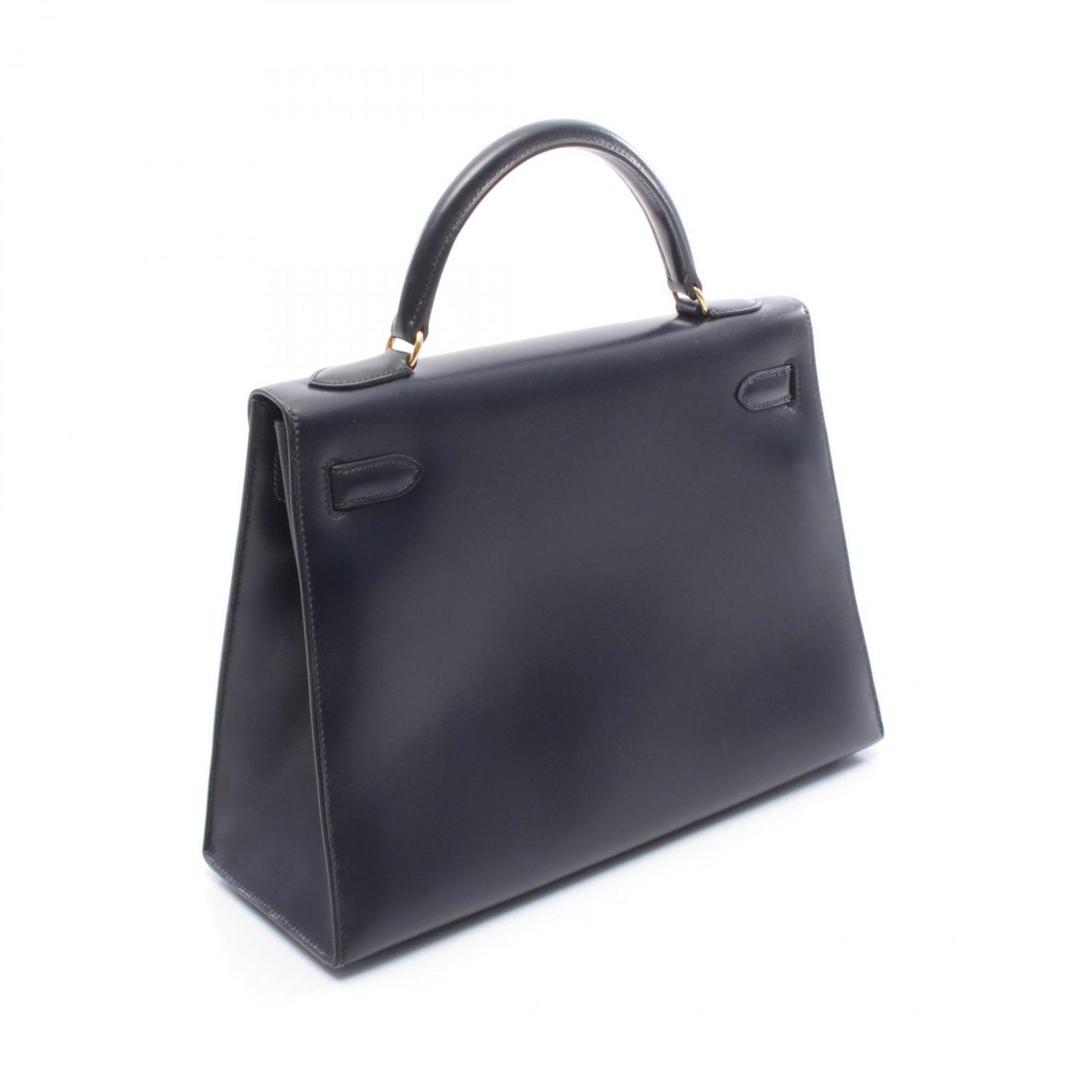 Hermes Hermès Kelly 32 handbag in box calf leather, navy.