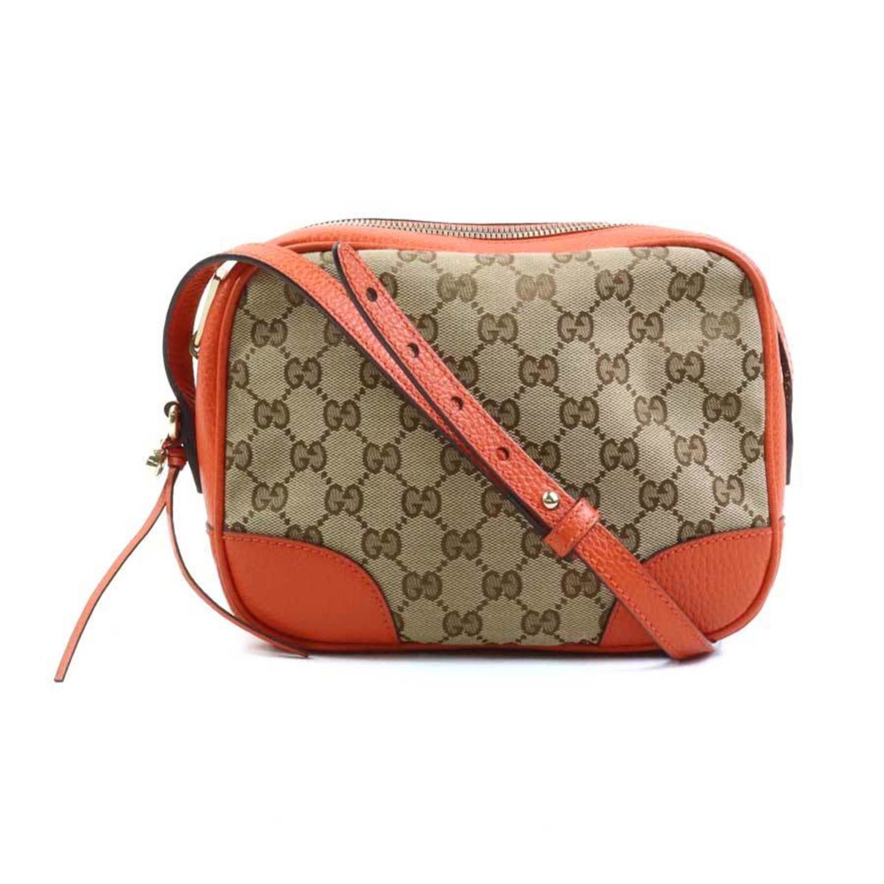 Gucci GG Canvas and Leather Shoulder Bag in Orange Brown