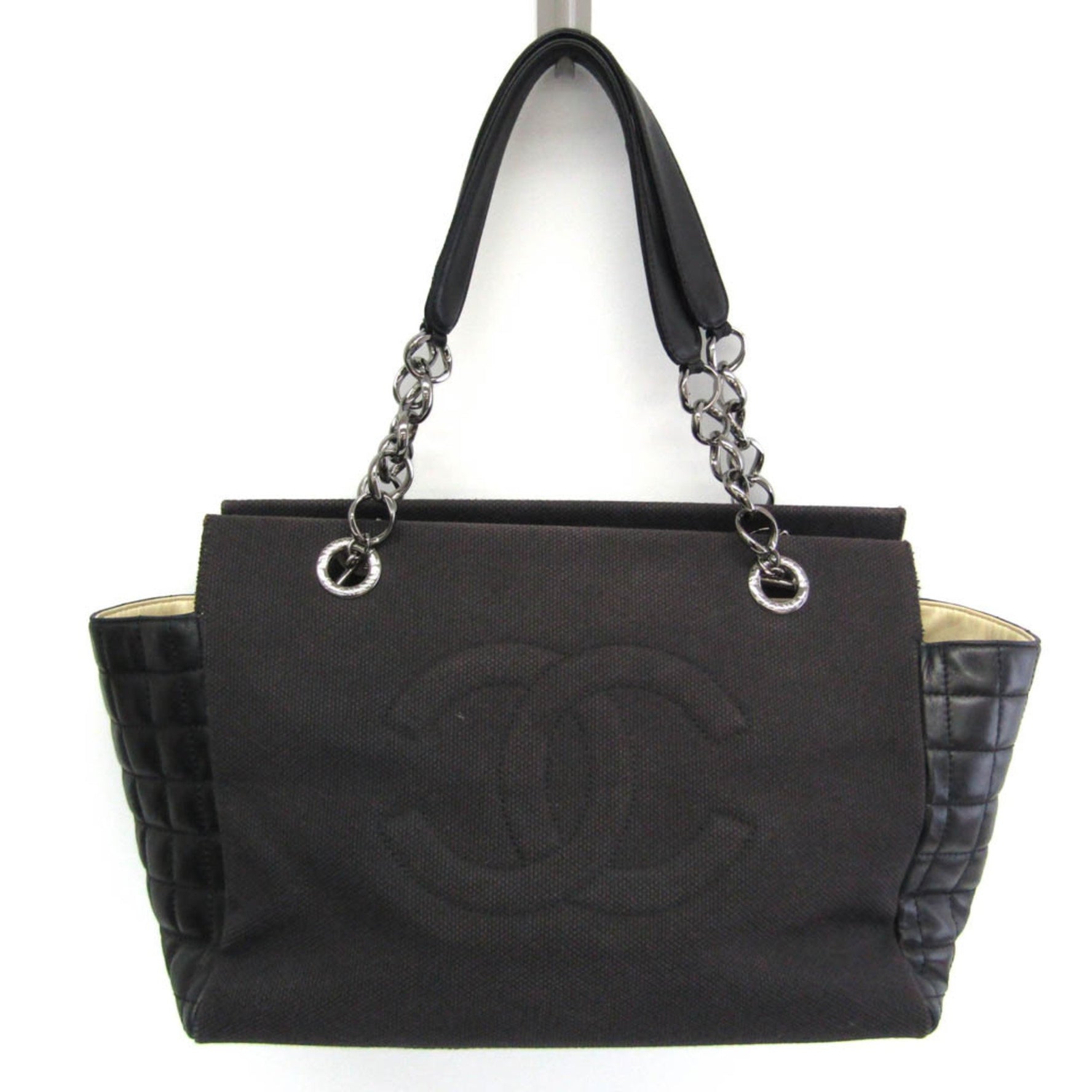 Chanel Chocolate Bar Chain Leather,Canvas Tote Bag
