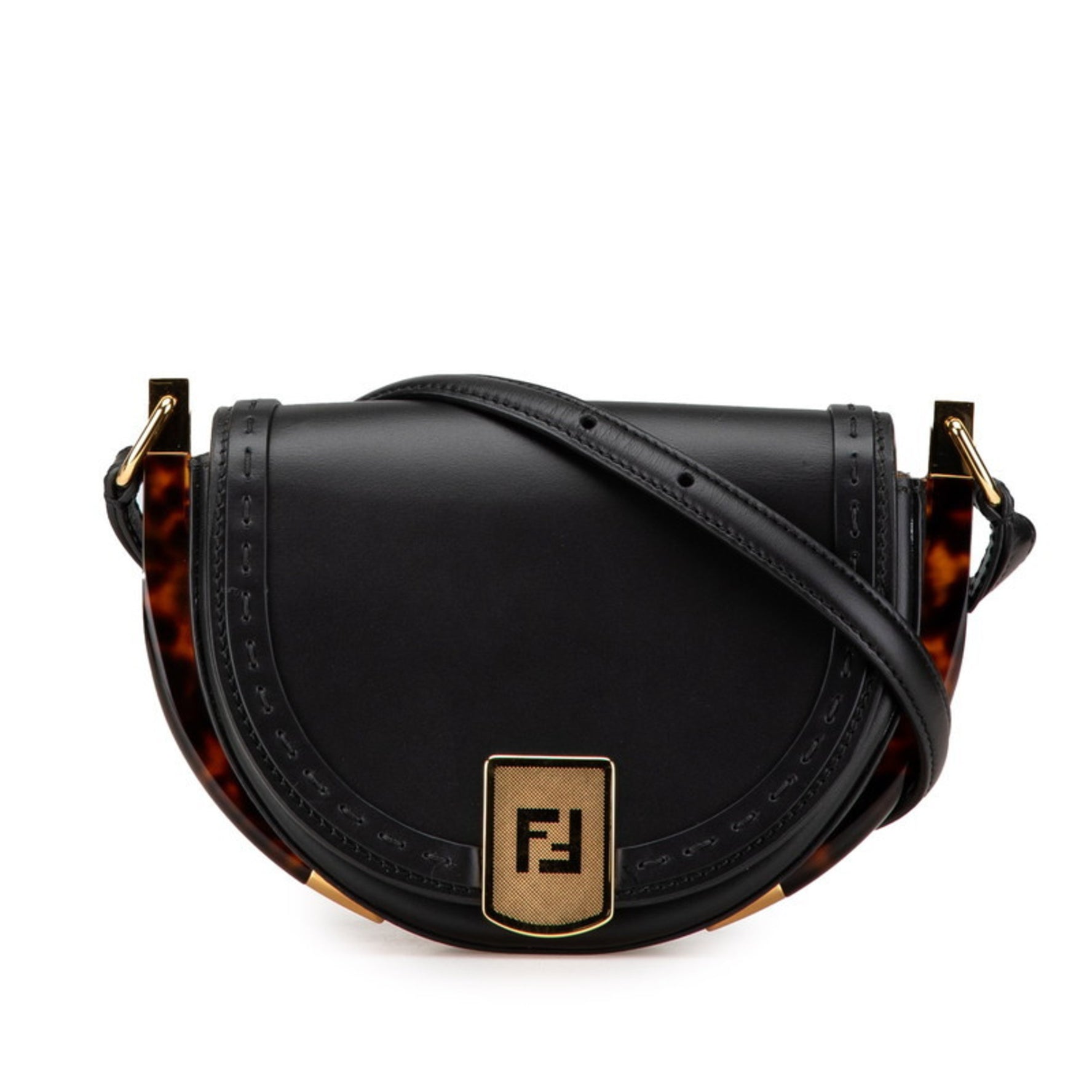 FENDI Moonlight Shoulder Bag Black Brown Leather
